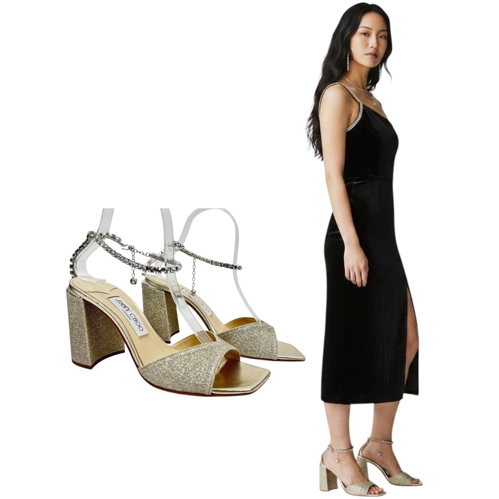 Jimmy Choo New Jimmy Choo Saeda Block Heel Glitter Crystals Sandals 38 Size US 8 / IT 38 - 1 Thumbnail