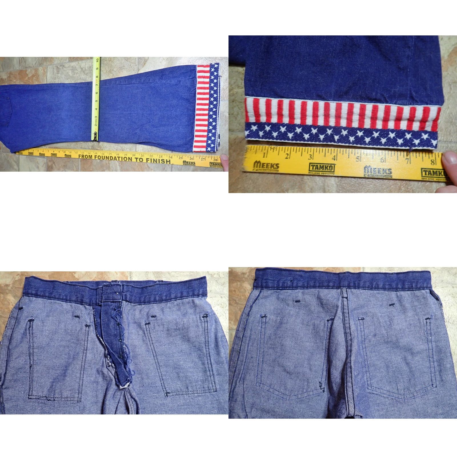 Bell VINTAGE Vintage 70s Flared Bell Bottom Blue Jeans 27x28 Anchor buttons US Flag Patriotic Size 24" / US 00 / IT 34 - 9 Thumbnail