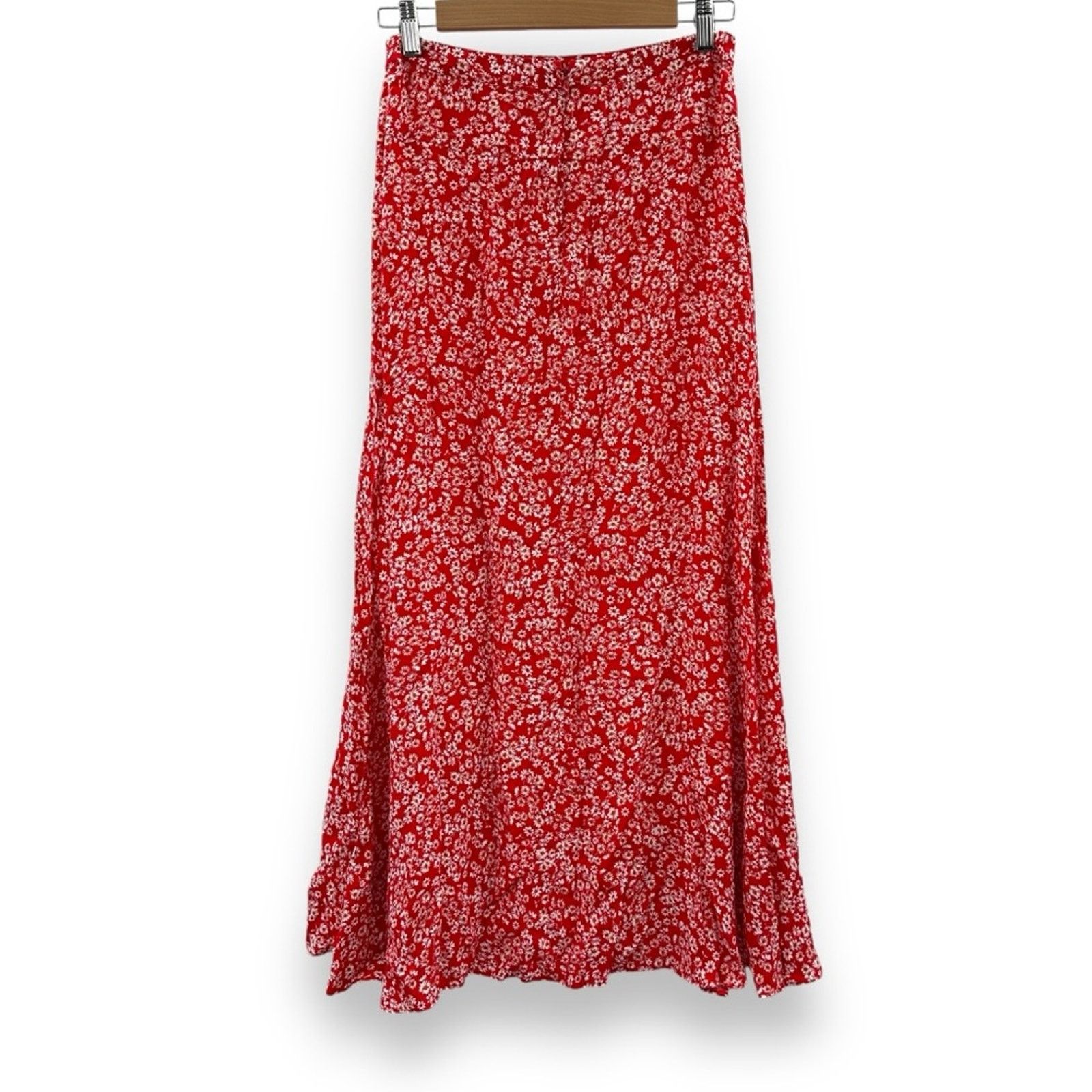 Madewell Madewell Midi Slip Side Slit Skirt in Red & White Floral XS Size 24" / US 00 / IT 34 - 6 Thumbnail
