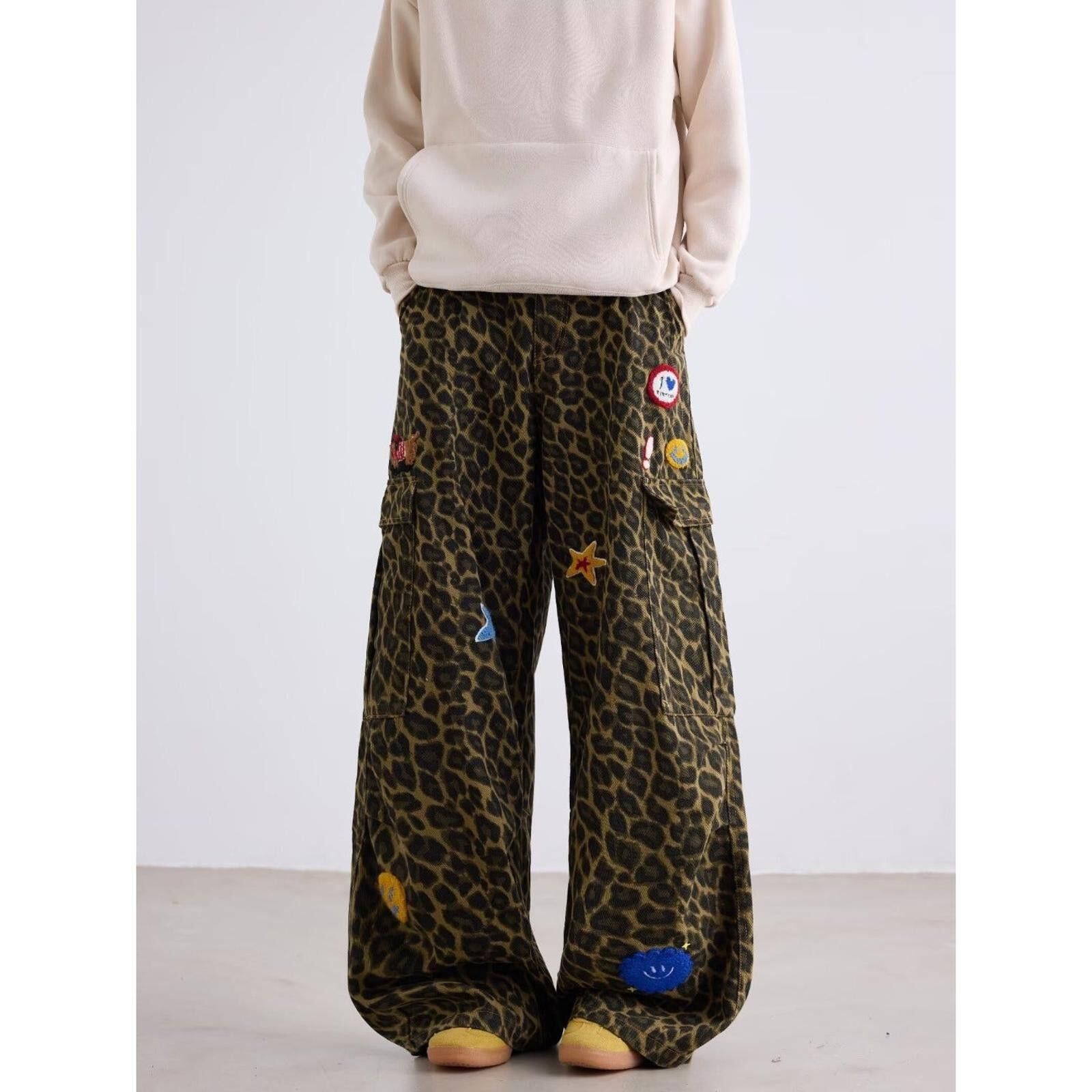 Other Leopard Print Wide Leg Cargo Pants with Patches Size US 30 / EU 46 - 2 Thumbnail