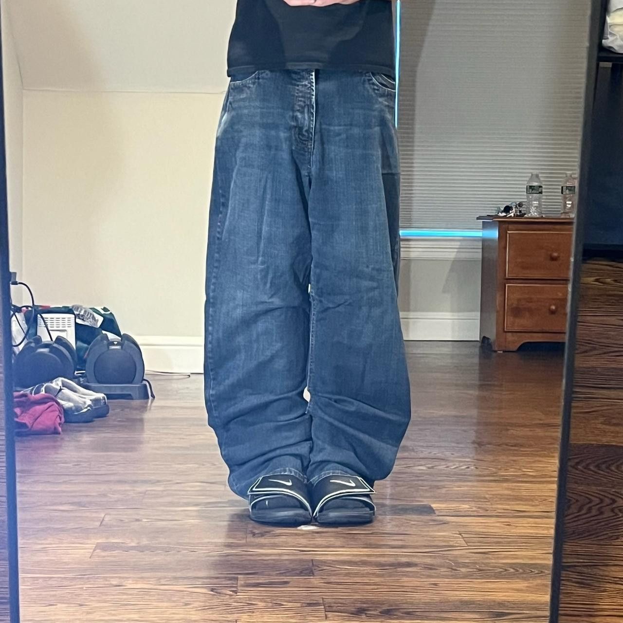 Vintage vintage 2000s baggy wide leg faded darkwash jeans | Grailed