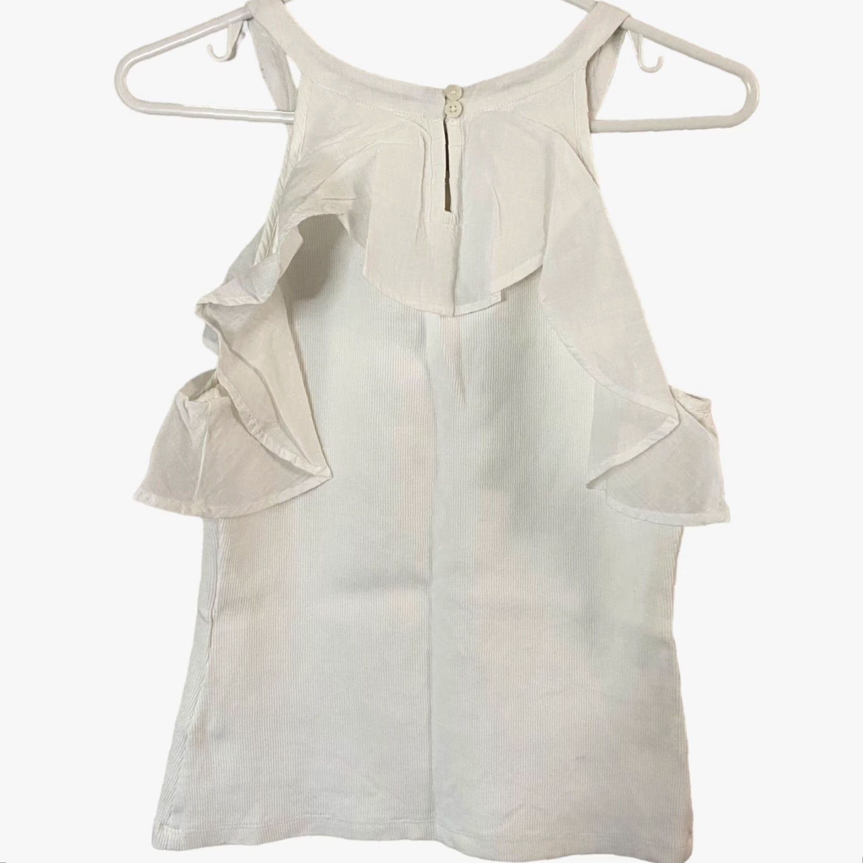 Anthropologie VINTAGE Maeve Anthropologie Women's Tank Top Sleeveless Ruffle Halter Cotton Blend Small White Blouse Size S / US 4 / IT 40 - 3 Thumbnail