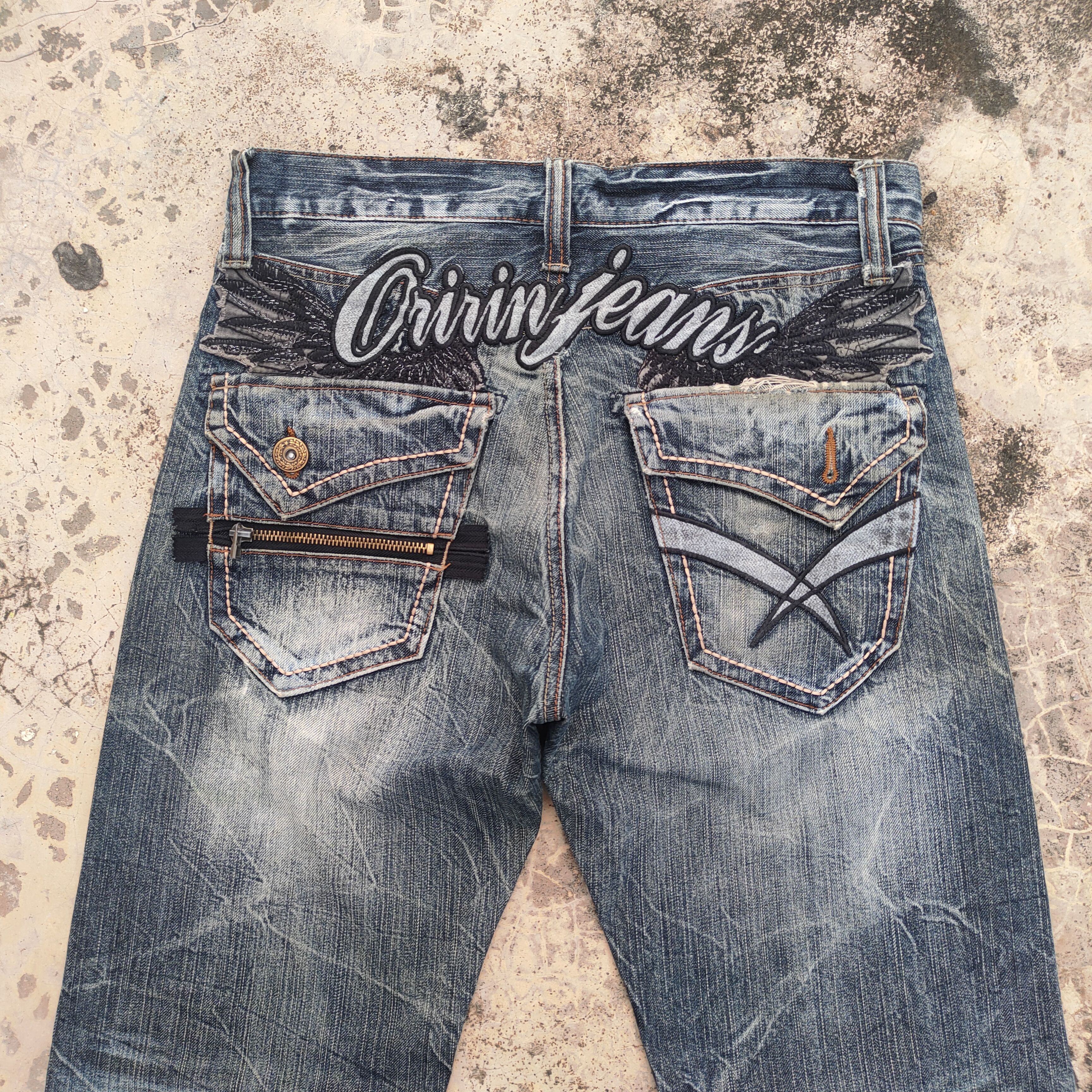 Japanese Brand VINTAGE ORIRIN EMBROIDERE WING FADED RIPPED JEAN DENIM PANTS Size US 32 / EU 48 - 8 Thumbnail