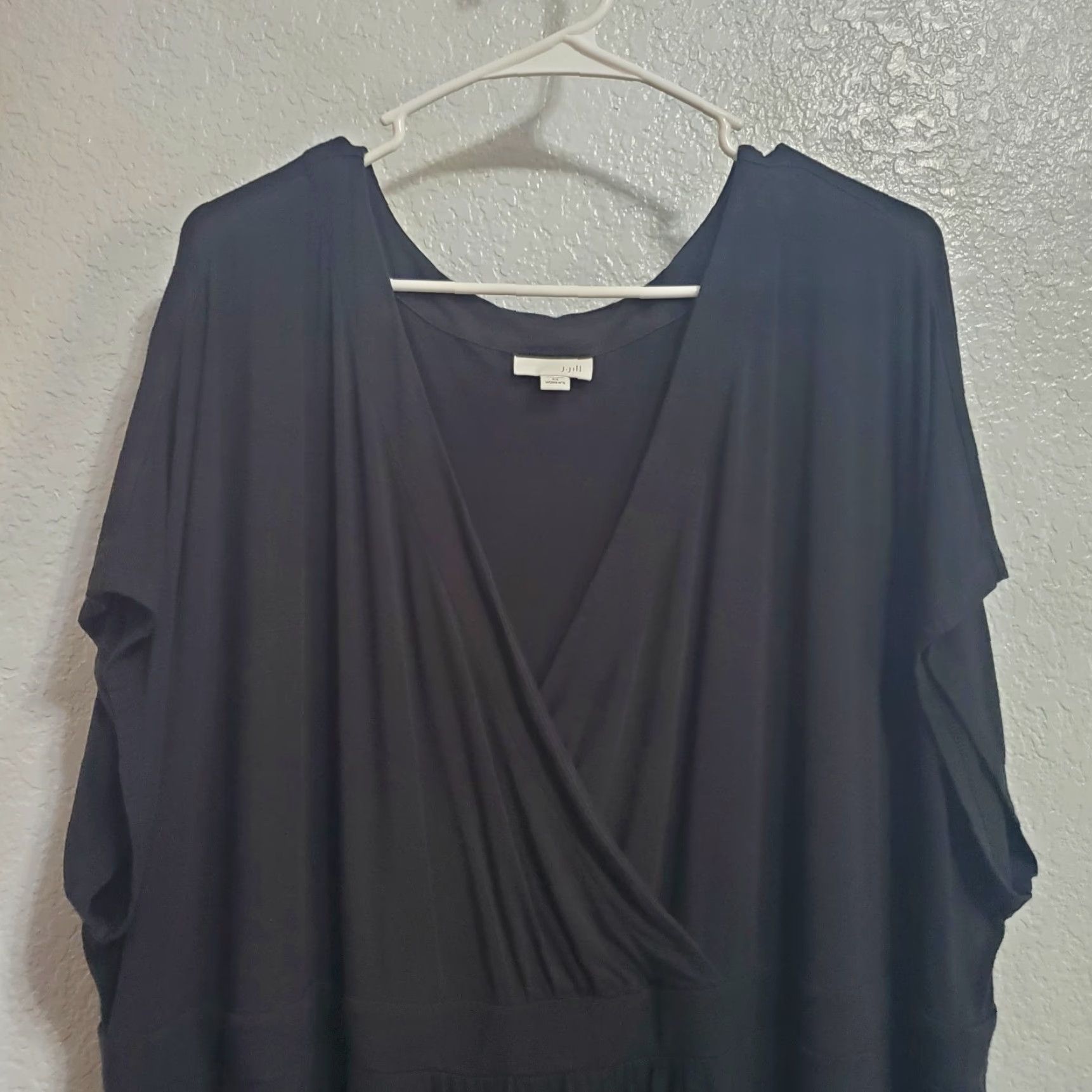 J. Jill J Jill Dress Plus Size 4X Black Short Sleeve Surplice Wrap Rayon Blend Stretch Size 40" / US 18 - 4 Thumbnail