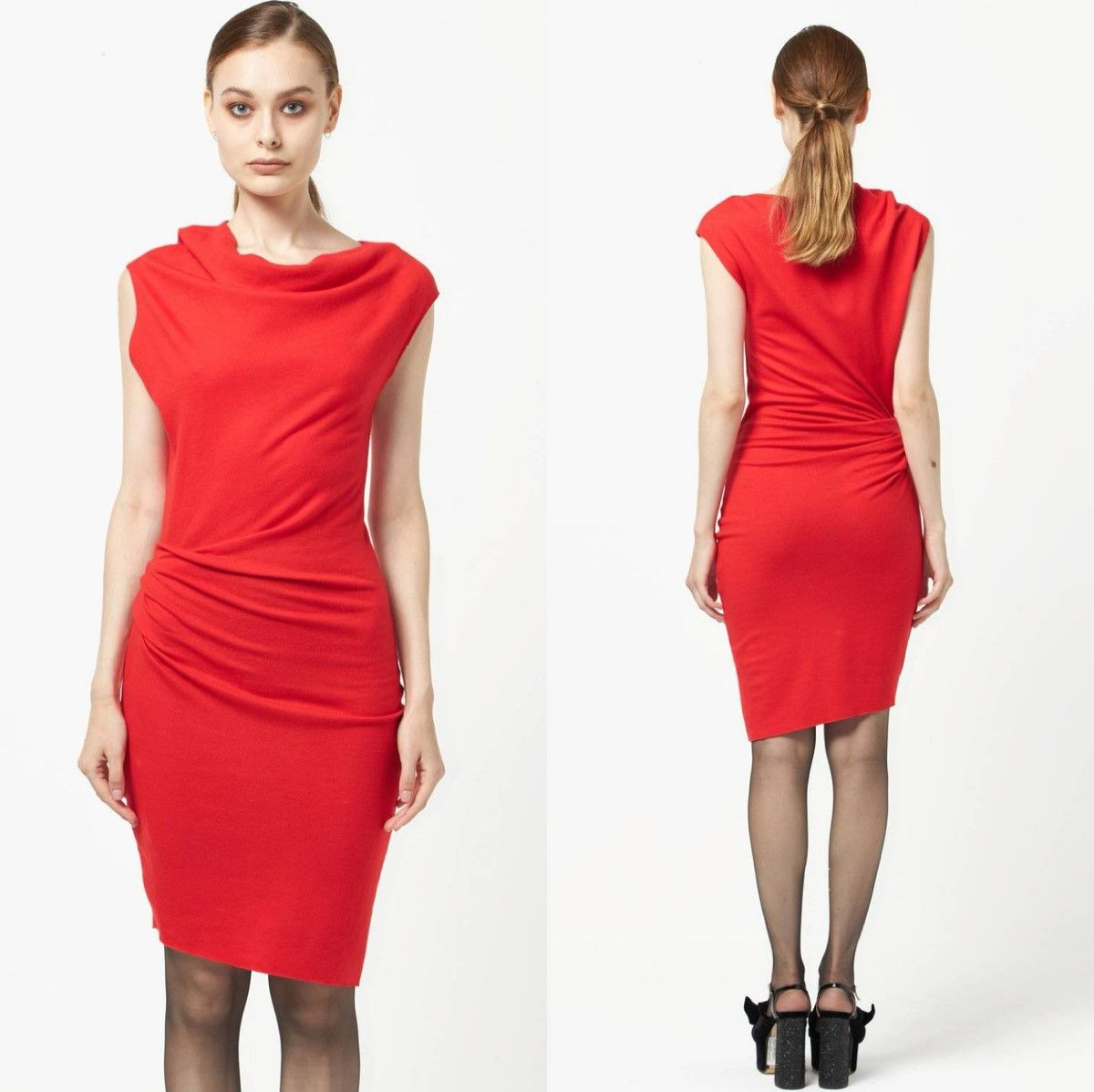 Helmut Lang Helmut Lang 100% Wool Asymmetrical Jersey Mini Dress Bodycon Size S / US 4 / IT 40 - 2 Thumbnail