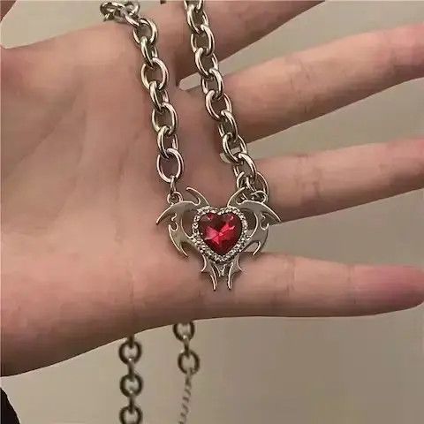 Jewelry Korea New Red Zircon Love Pendant Necklace Size ONE SIZE - 3 Thumbnail