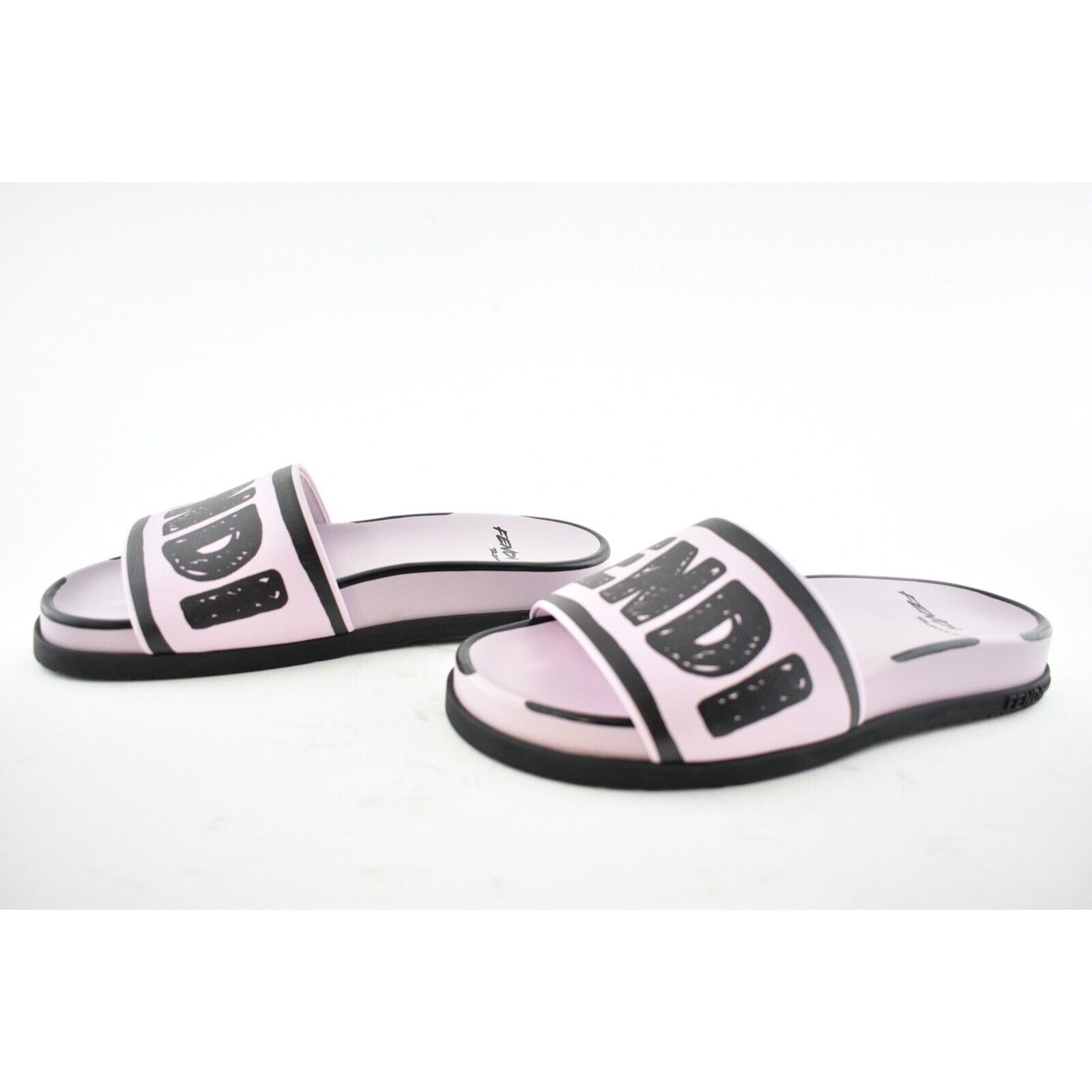 Fendi Fendi Joshua Vides Pink Black Leather Logo Mule Slide Flat Size US 5 / IT 35 - 10 Thumbnail