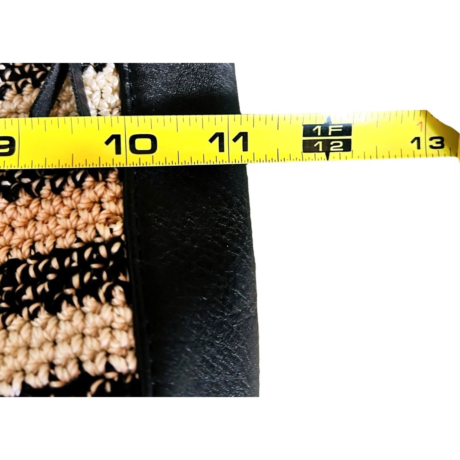 The Sak VINTAGE The Sak Black Faux Leather Hobo Bag Shoulder Purse Crochet Trim Boho Women’s Size ONE SIZE - 7 Thumbnail