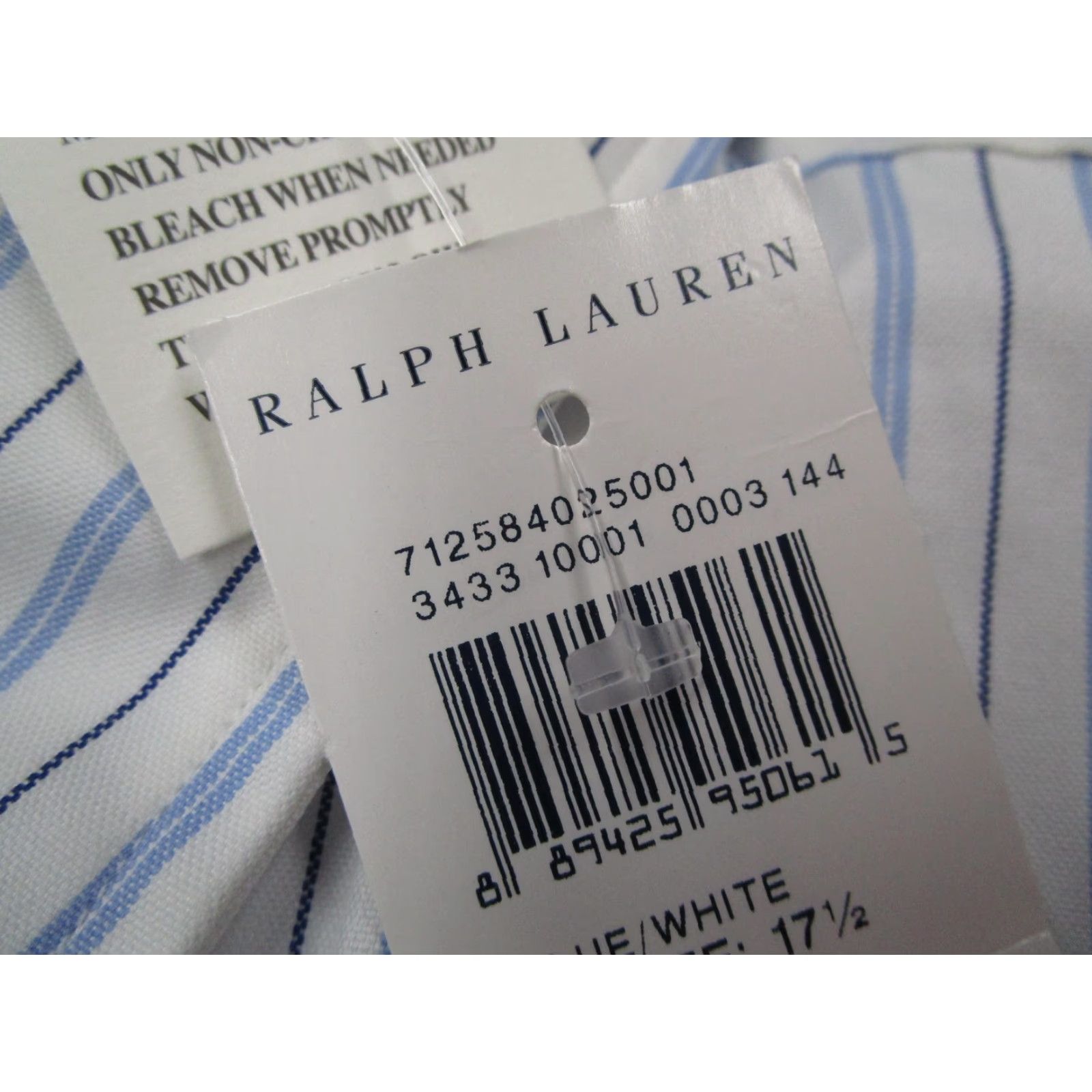 Ralph Lauren VINTAGE Ralph Lauren Dress Shirt Men 17.5 44 Blue White Striped Long Sleeve Button Down Business Casual Classic Size 44R - 4 Thumbnail