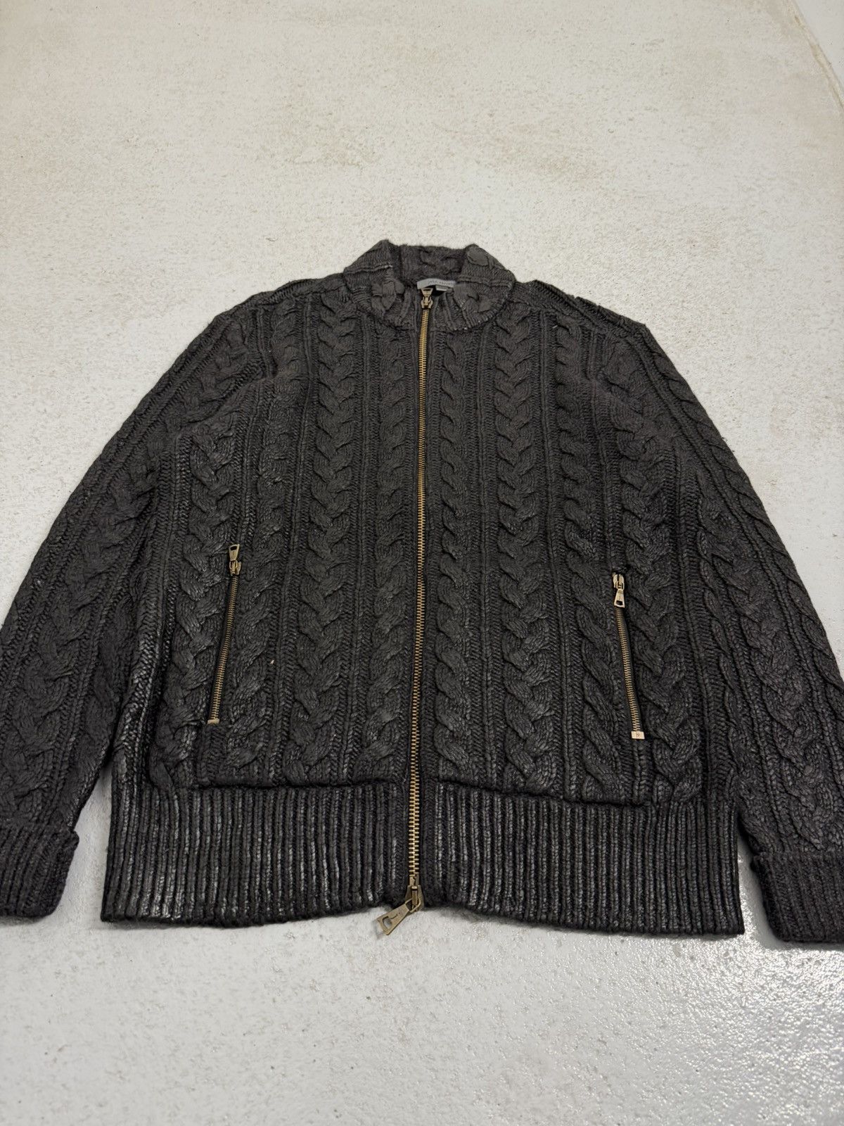 John Varvatos John Varvatos Fall 2015 Runway Foil Cable Knit Zip Sweater Size US L / EU 52-54 / 3 - 5 Thumbnail