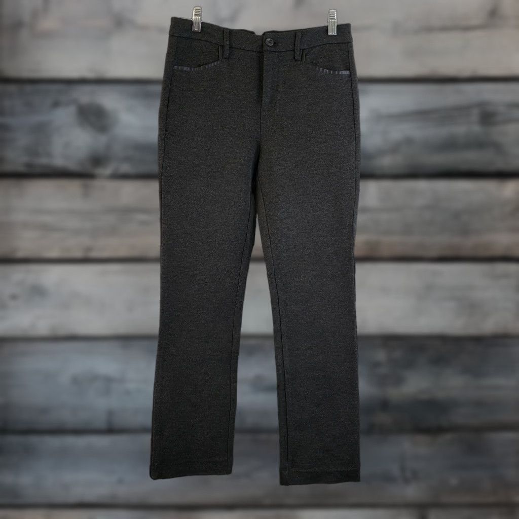 NYDJ NYDJ Womans Straight Leg Ponte Knit Pants With Faux Leather Trim Size 2 Gray Size 26" / US 2 / IT 38 - 1 Thumbnail