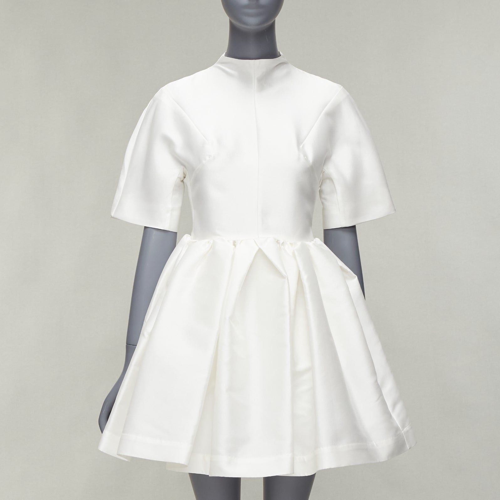 Marques'Almeida MARQUES ALMEIDA white silky darted bust fit flare high neck cocktail dress XS Size XS / US 0-2 / IT 36-38 - 1 Thumbnail