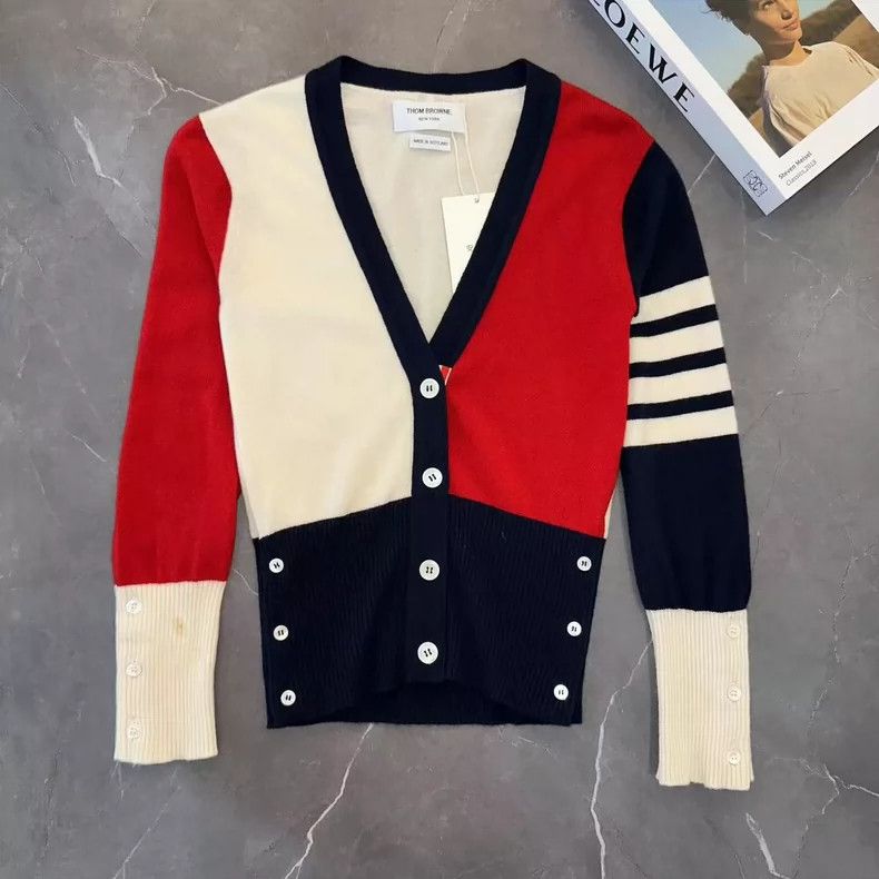 Thom Browne Thom Browne Beige Red Stripe Cardigan - dmc Size US M / EU 48-50 / 2 - 1 Thumbnail