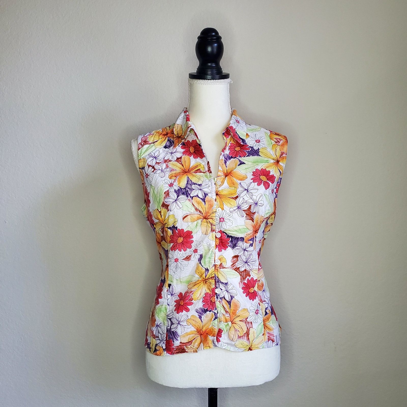 Other Talbots Floral Sleeveless Blouse Large Size L / US 10 / IT 46 - 1 Thumbnail