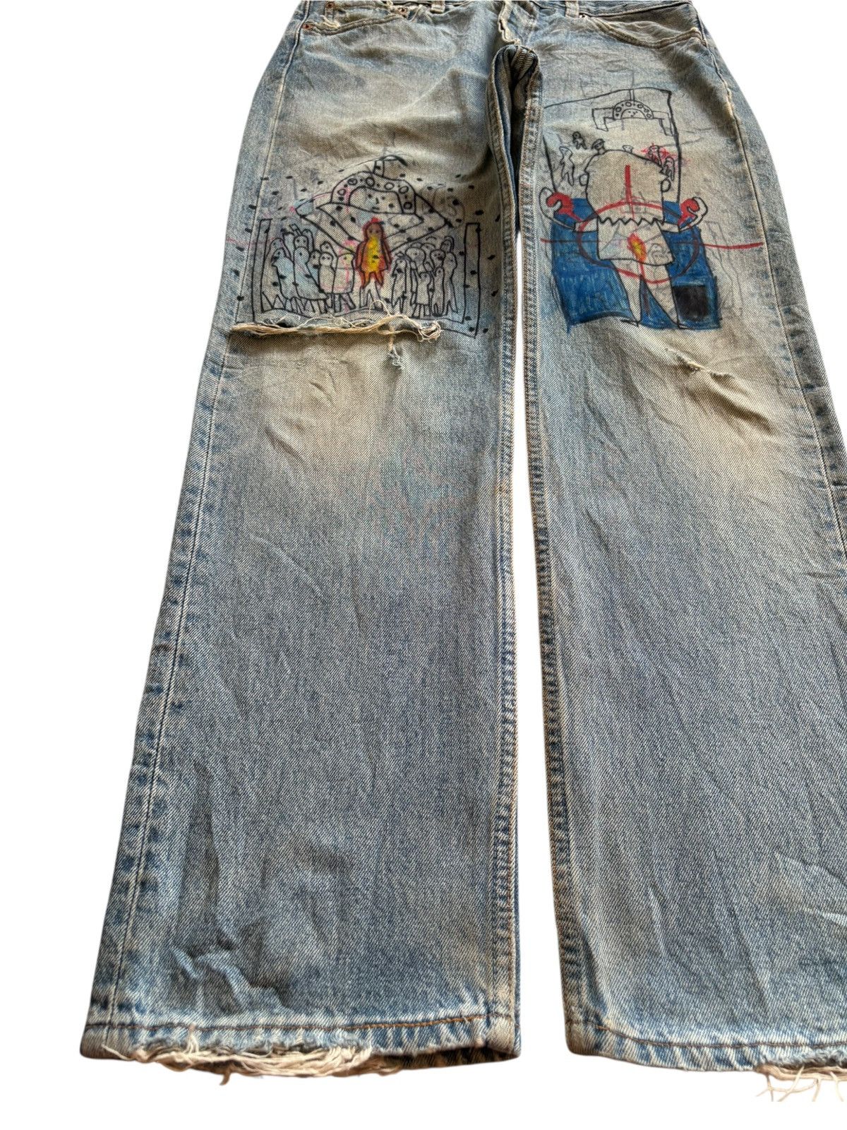Levi's × Levi's Vintage Clothing Vintage 90s Levis 501 Button Fly Painted Distress Loose Jean Size US 32 / EU 48 - 6 Thumbnail