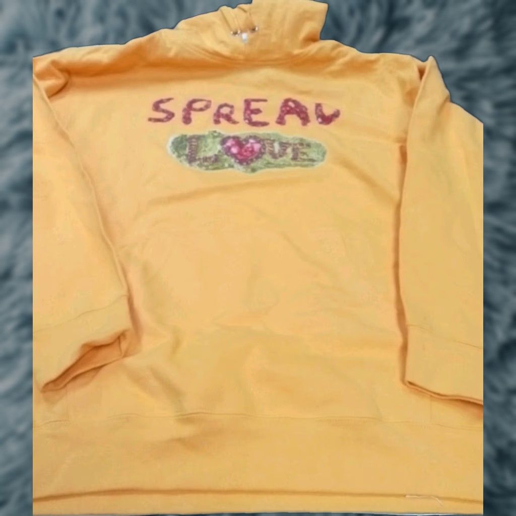 Vintage Spread Love Hoodie Unisex Adults L Yellow Graphic Print Pullover 42" X 30" New Independent Trading Co. Size US L / EU 52-54 / 3 - 1 Thumbnail