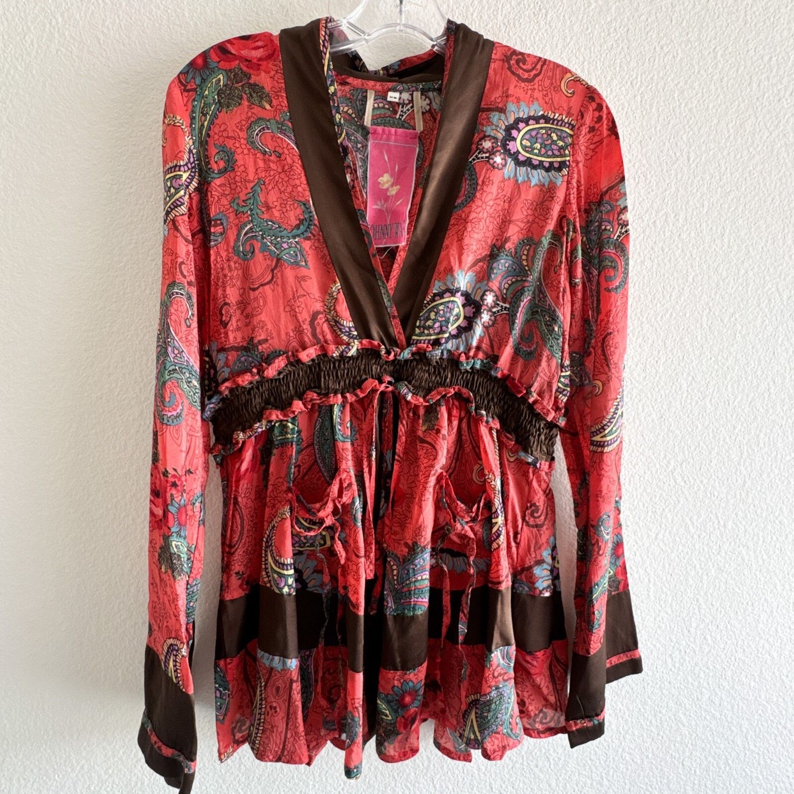 Johnny Was JOHNNY WAS Red Brown Paisley Top XS Front Pockets Bohemian Size XS / US 0-2 / IT 36-38 - 2 Thumbnail