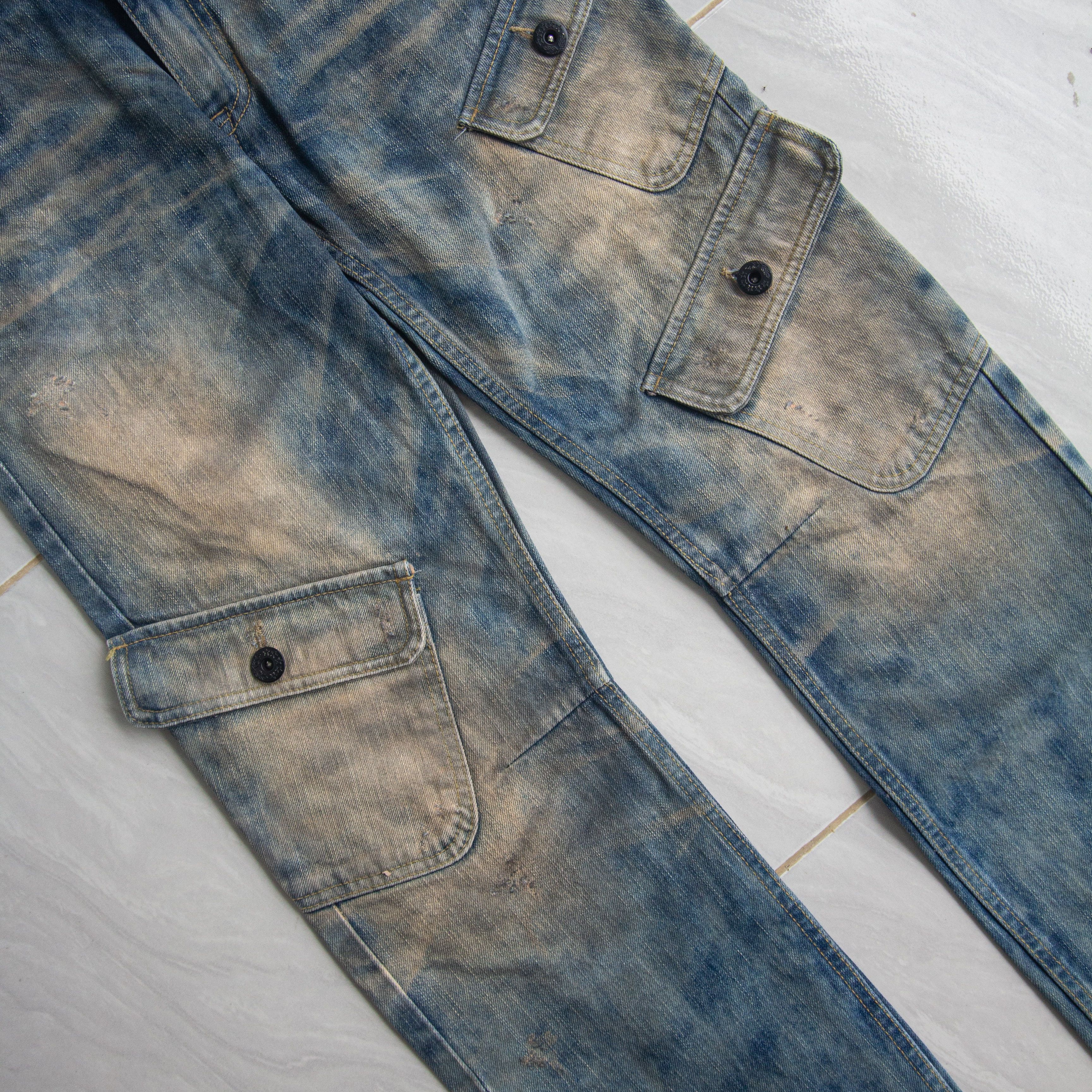 Japanese Brand SICK🔥Thrashed Cargo Denim Stone Wash LITTLE BROKLYN Size US 32 / EU 48 - 5 Thumbnail