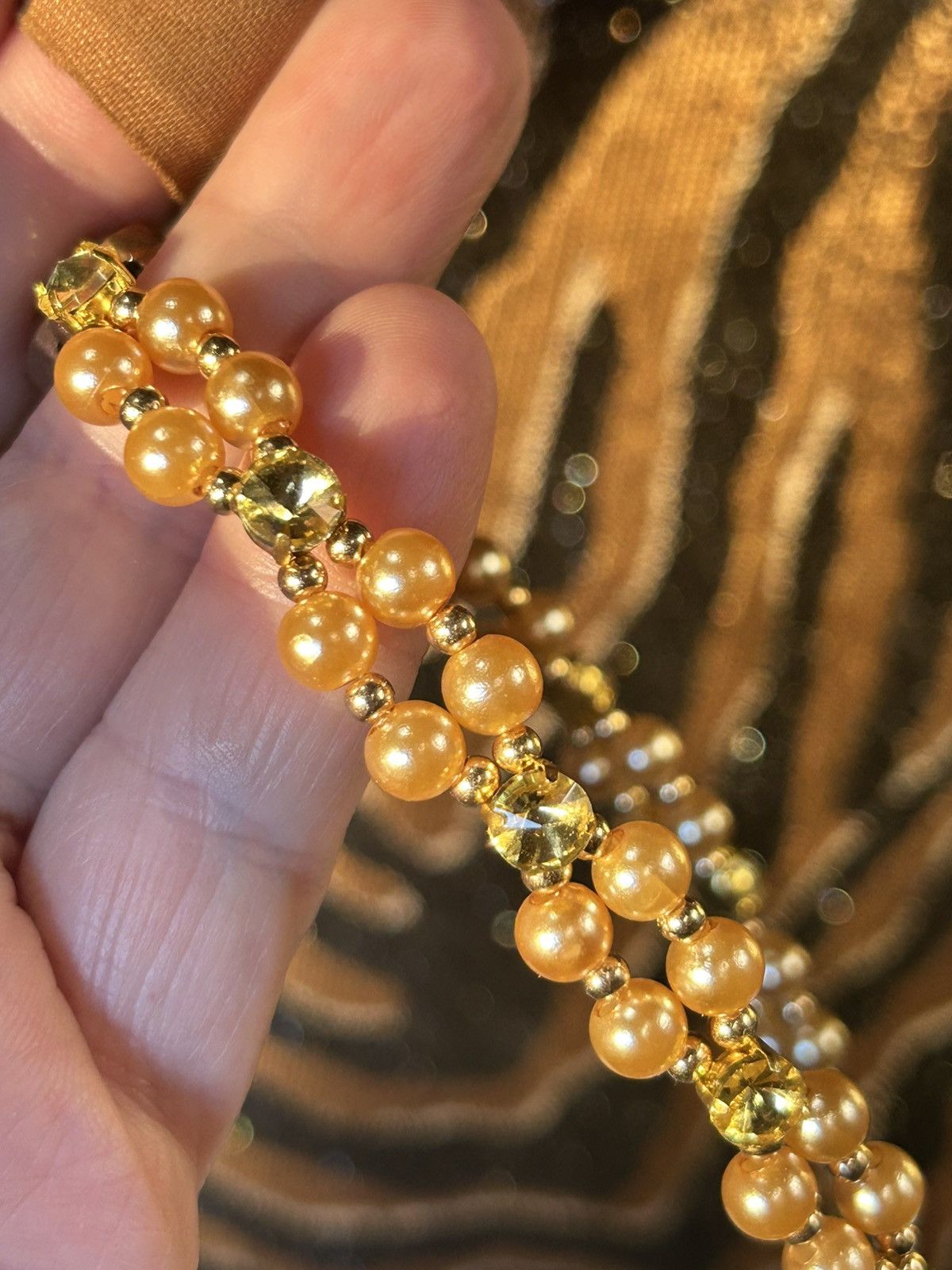 Handmade Handcrafted vintage gem citrine dome crystal pearl bracelet Size ONE SIZE - 9 Thumbnail