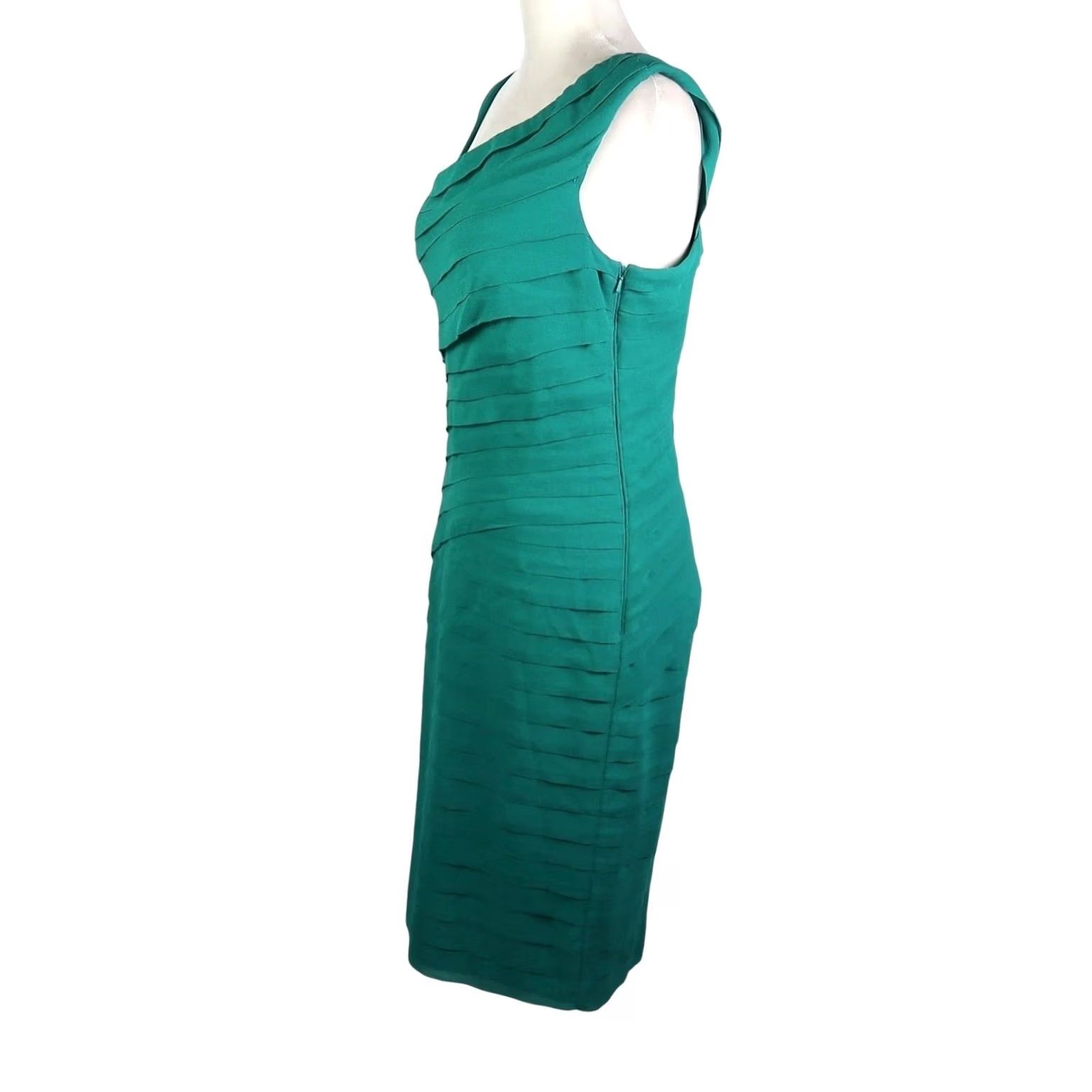Tadashi Shoji Tadashi Collection Jade Green Silk Tiered Midi Sheath Cocktail Dress 6 Size M / US 6-8 / IT 42-44 - 3 Thumbnail