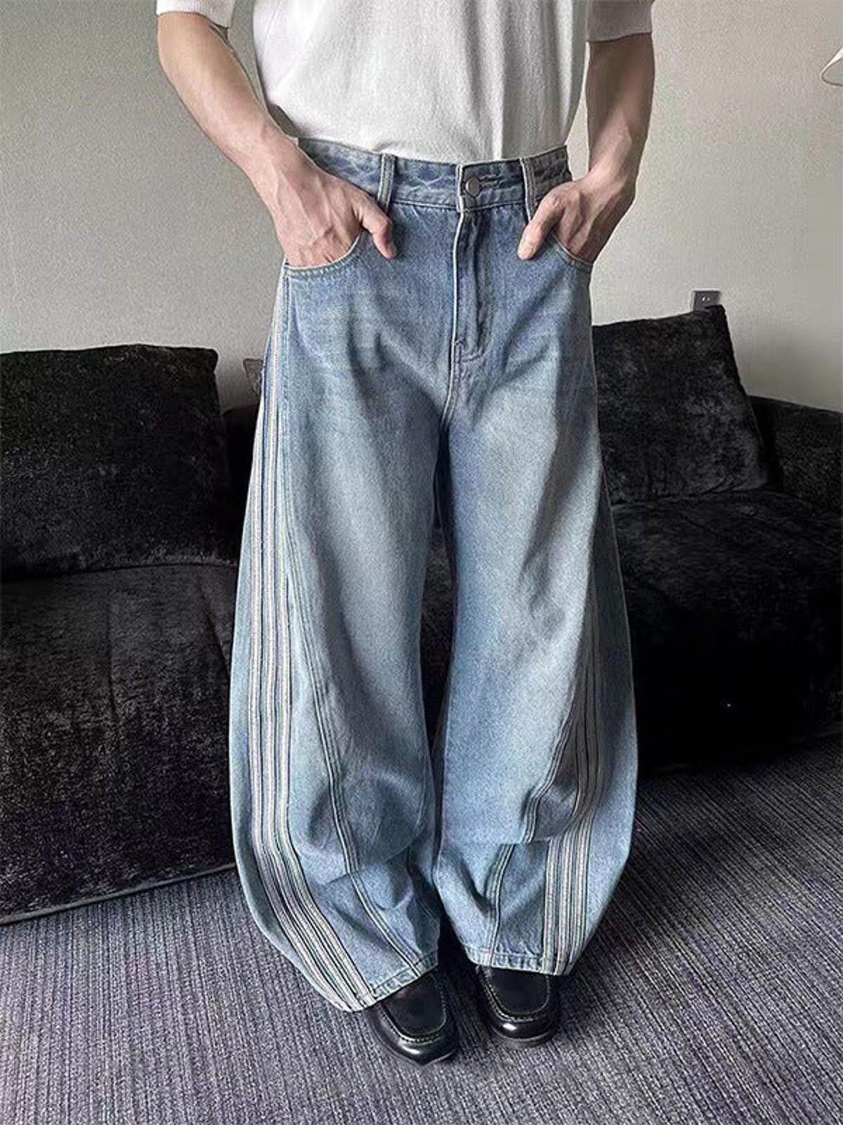 Vintage Light Blue Track Stripe Wide Leg Barrel Jeans Size US 32 / EU 48 - 3 Thumbnail