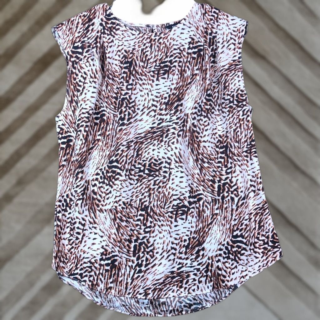 Express Express Blouse Brown Tan Animal Print Round Neck Cap Sleeve Small Womens Size S / US 4 / IT 40 - 1 Thumbnail