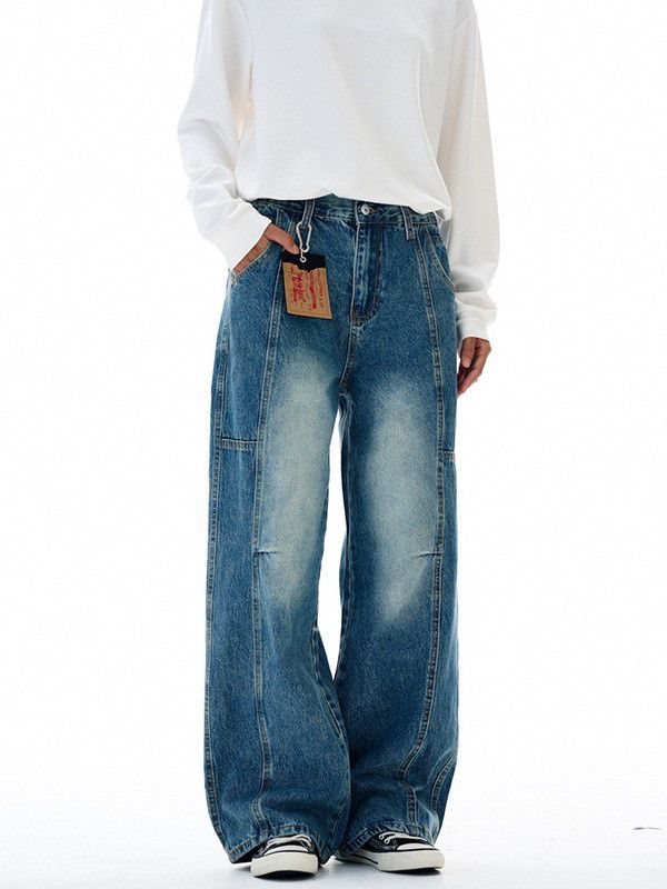 Japanese Brand Men's American street retro distressed straight jeans Size US 32 / EU 48 - 3 Thumbnail