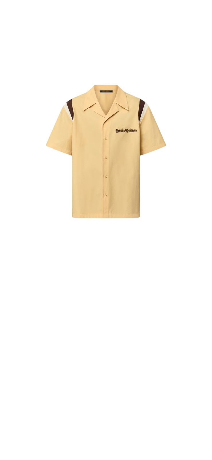 Image of Louis Vuitton Embroidered Short-Sleeved Cotton Bowling Shirt in Sand, Men's (Size XL)