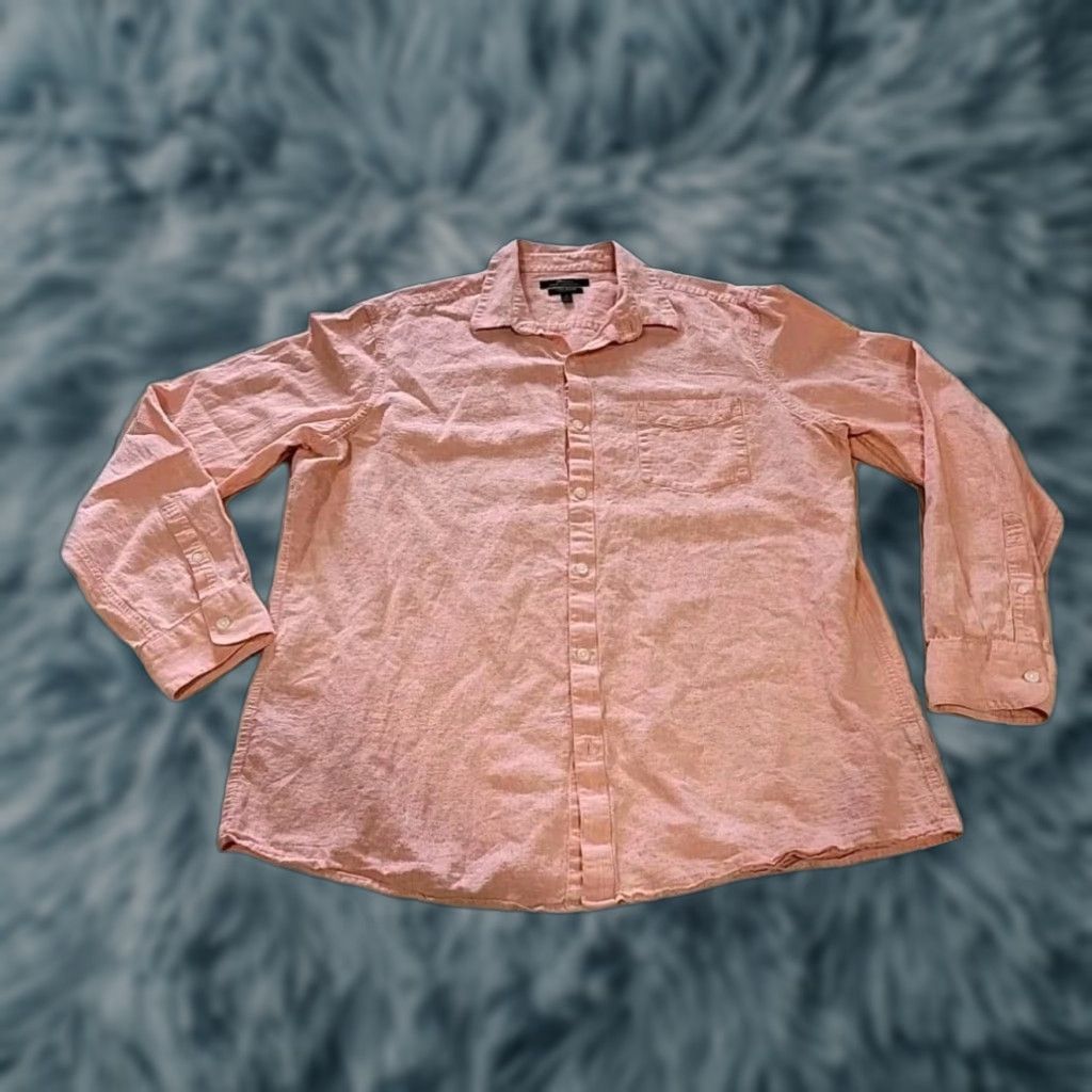 Vintage MARC ANTHONY Shirt XL Slimfit Linen Blend Long Sleeve Salmon Button-Up Collared Size US XL / EU 56 / 4 - 1 Thumbnail