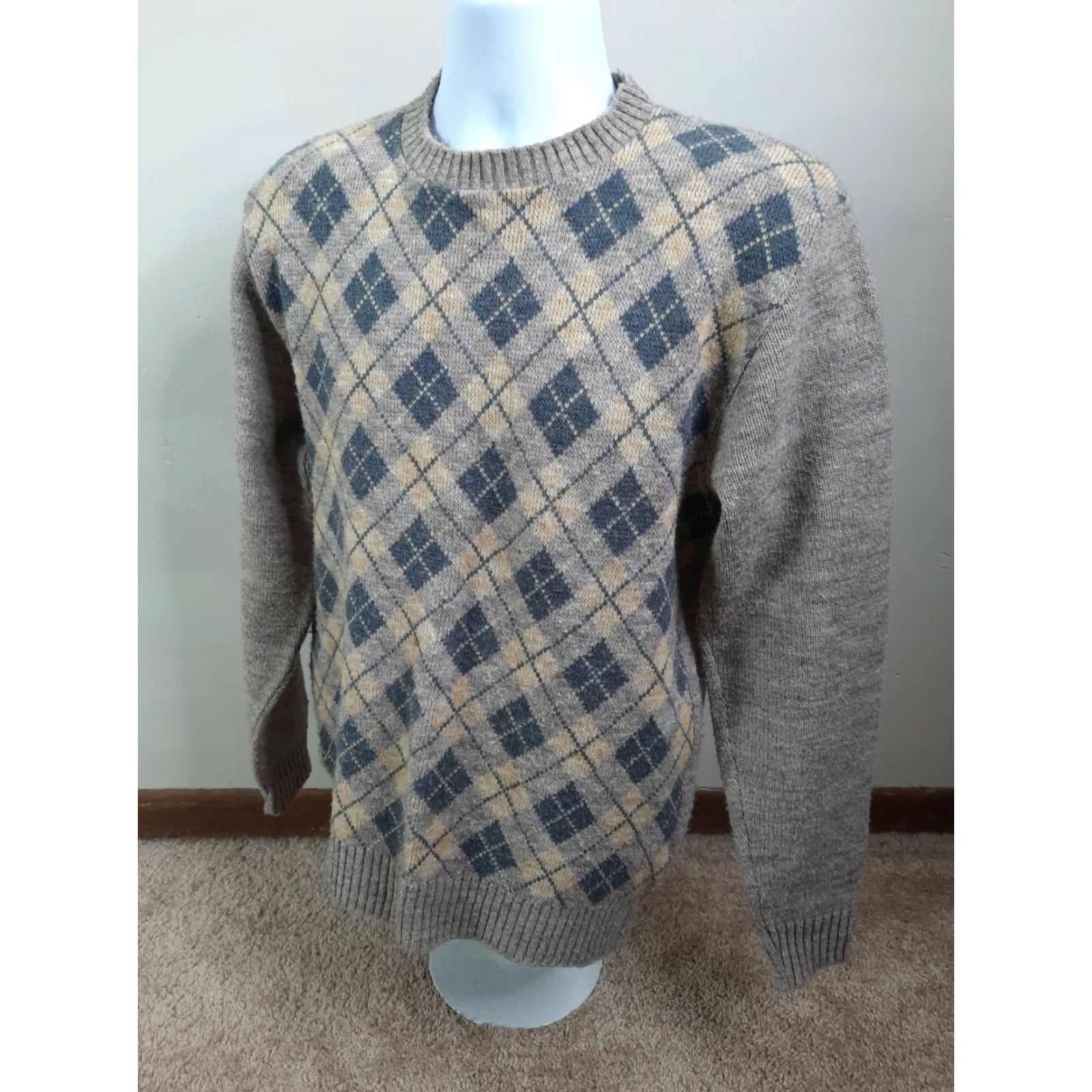 Vintage VINTAGE Jersild Knit Sweater Shirt Beig e 80s Rockabilly USA Made Argyle Wintuk S7C L Regular Adults Mens Size US L / EU 52-54 / 3 - 4 Thumbnail