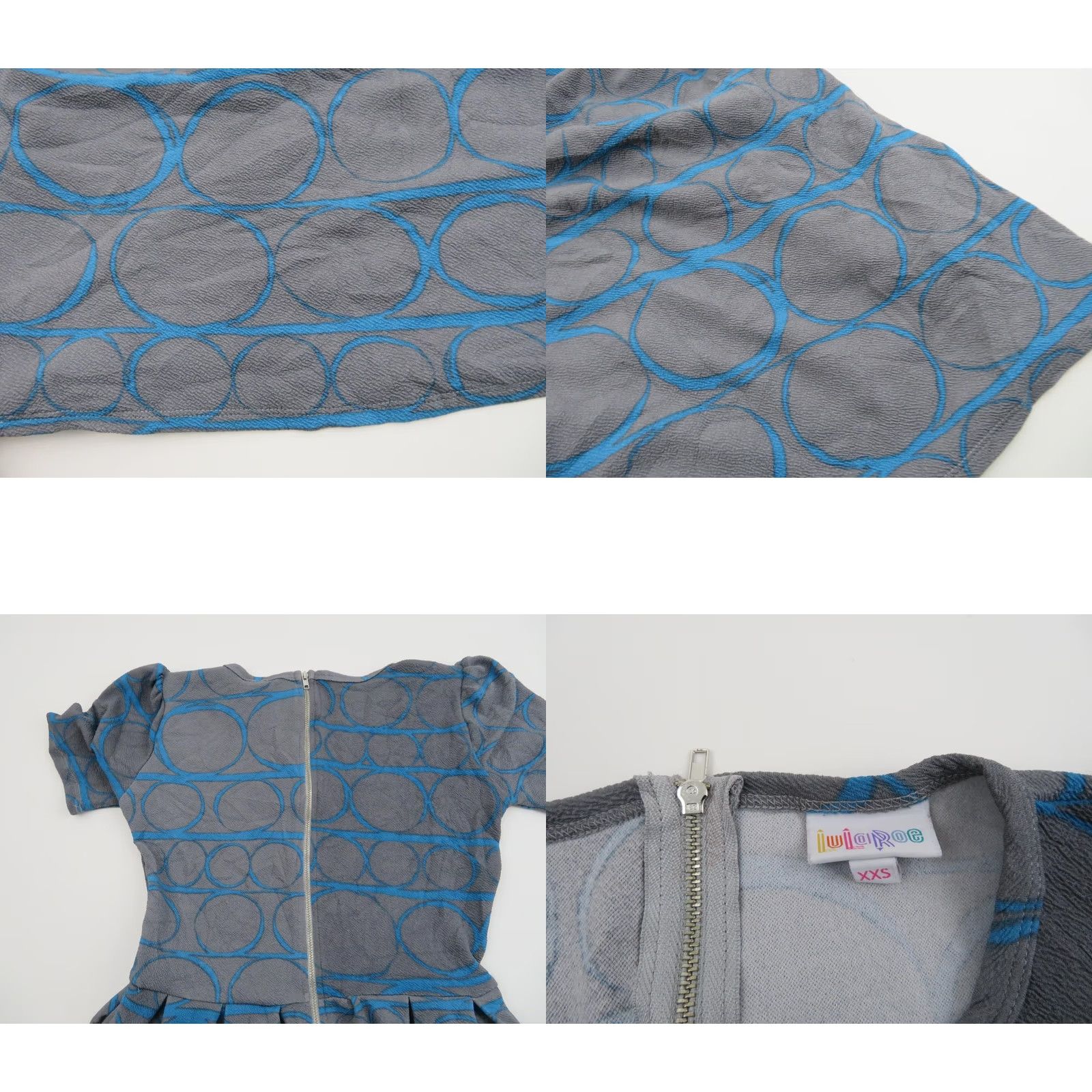 Vintage LULaROE Amelia Dress 2XS Gray Blue Unicorn Circles Fit & Flare Short Sleeve Knee Length Geometric Vintage Pattern Women Size XXS / US 00 / IT 34 - 8 Thumbnail