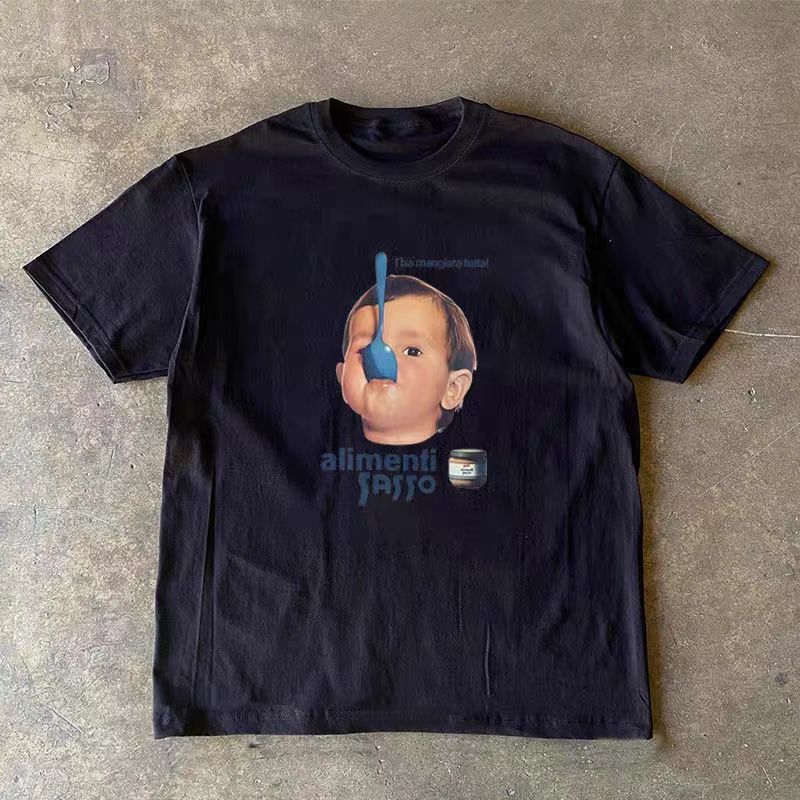 Japanese Brand Black washed retro boy print t-shirt Size US M / EU 48-50 / 2 - 1 Thumbnail