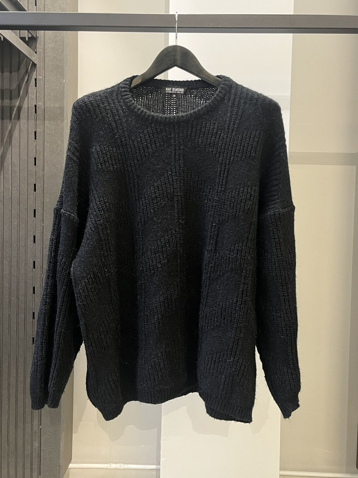 image of Raf Simons Aw2004 Waves Oversized Black Knit Sweater, Men's (Size Medium)