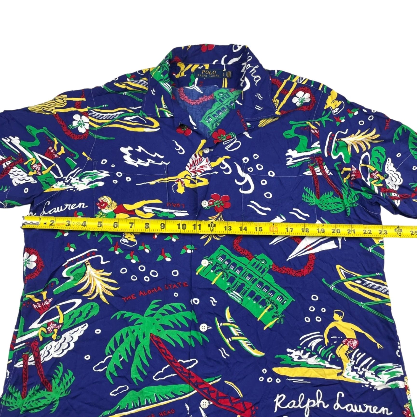 Polo Ralph Lauren Shirt Men’s Aloha Hawaiian Luau Camp Shirt Blue Large 100% Viscose Short Sleeve Button-Up Floral Mens