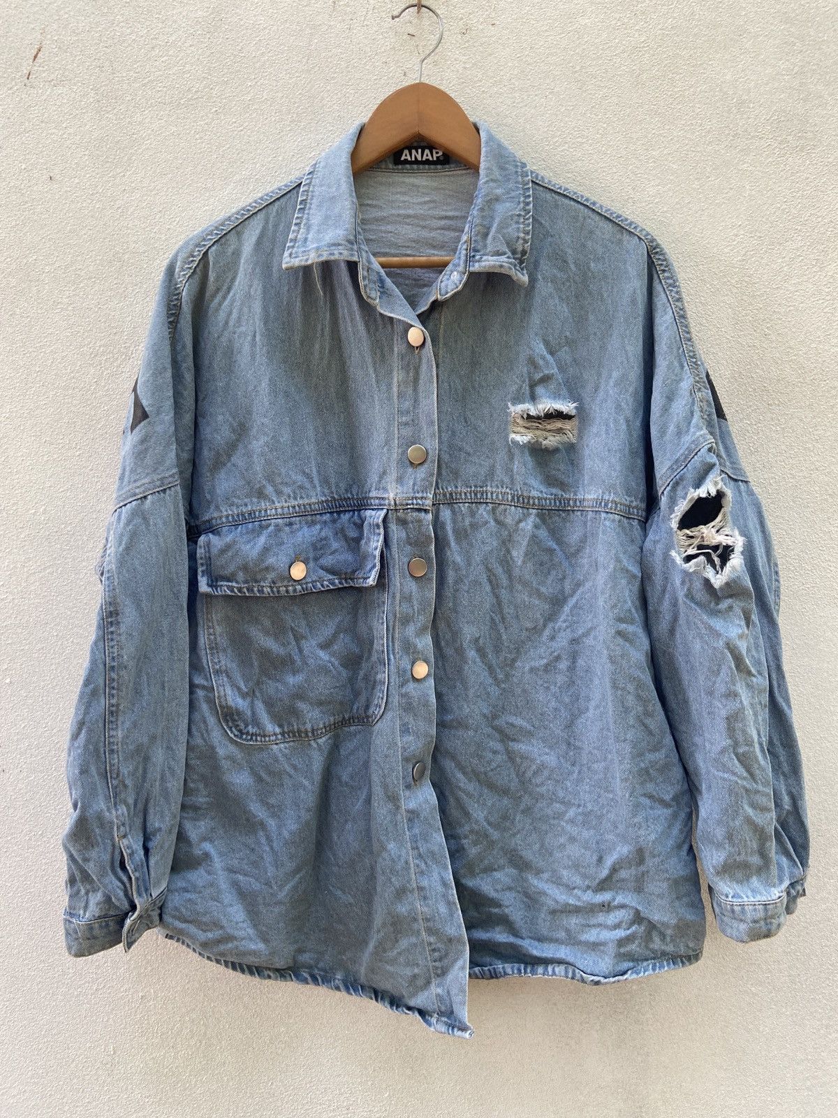 image of Anap Feasible Drop Shoulder Distressed Denim Jacket, Women's