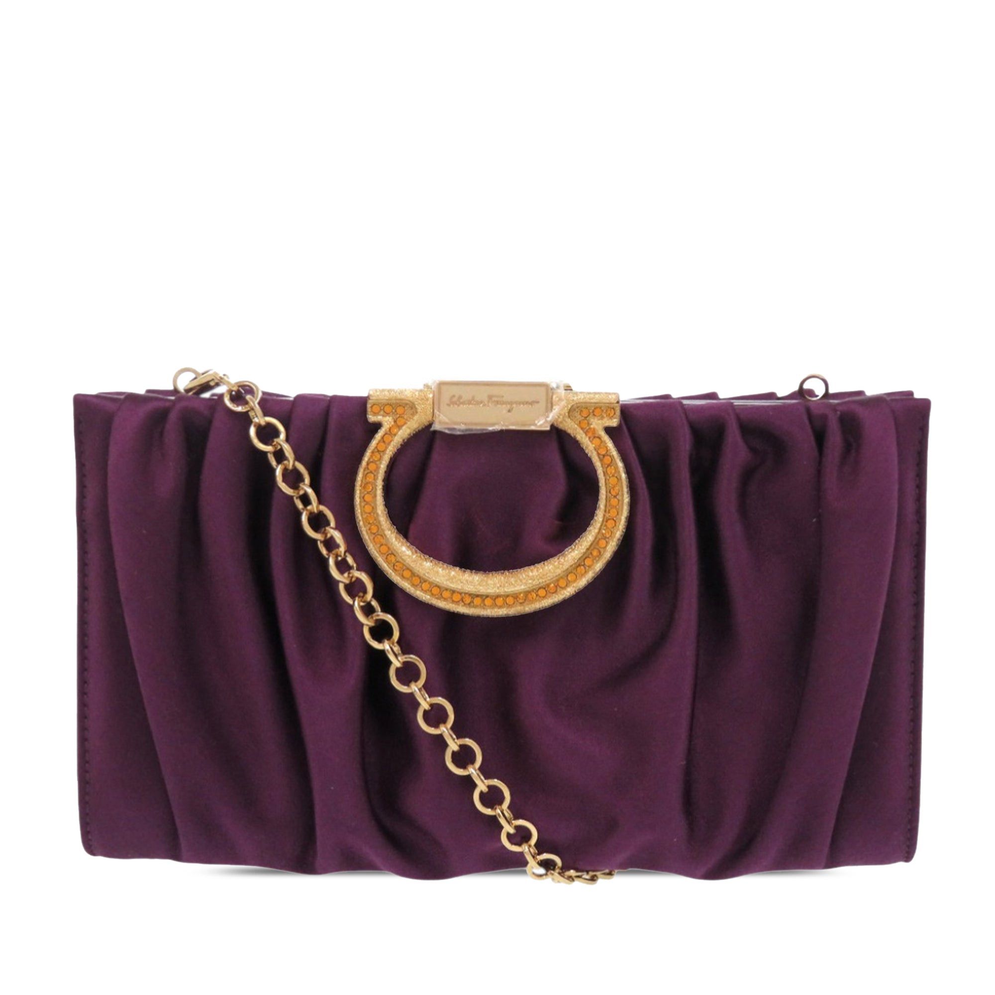 Salvatore Ferragamo Satin Gancini Clutch with Chain Size ONE SIZE - 1 Thumbnail