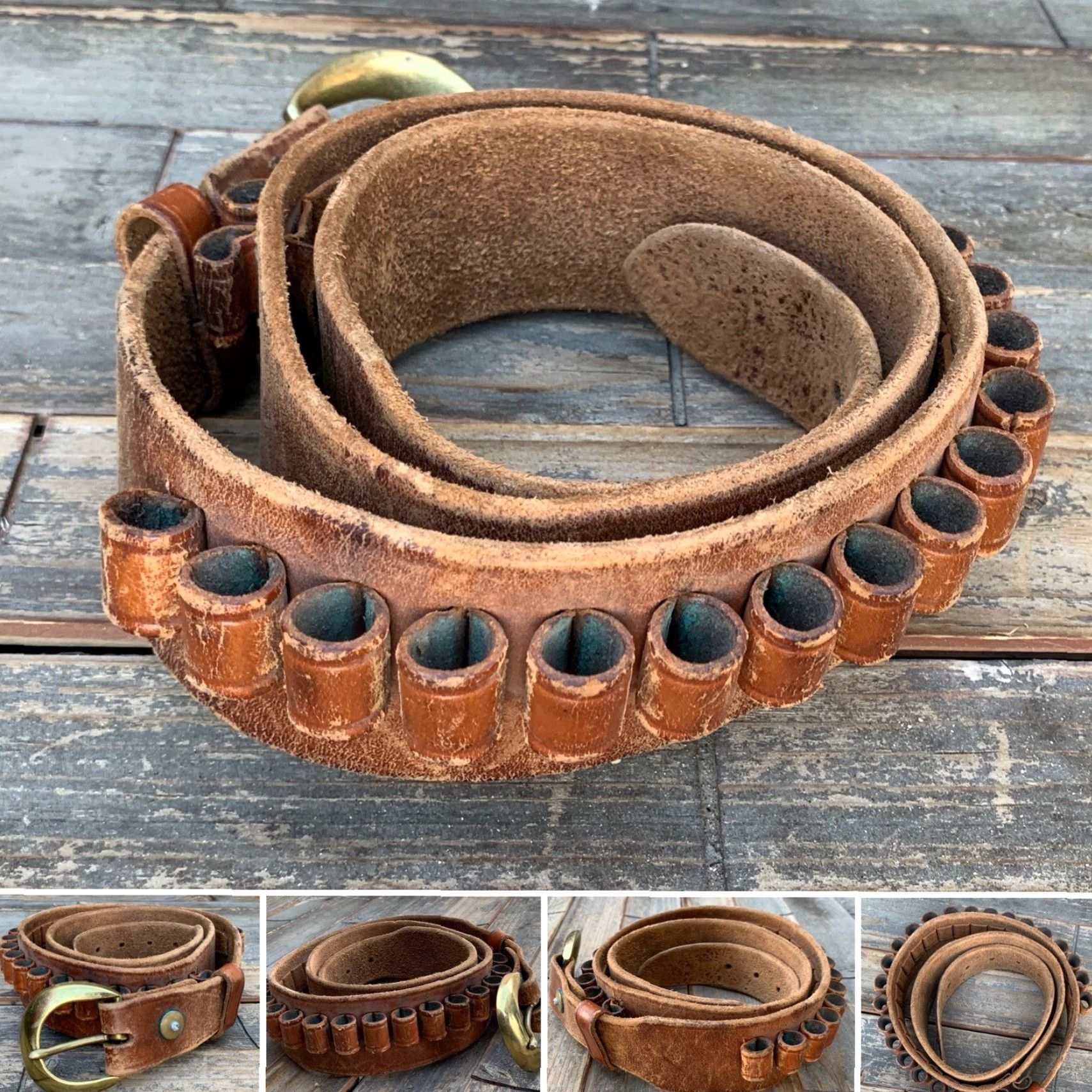 Vintage VINTAGE Safariland Leather Ammo Belt Distressed From Wear Size 42 Brass Buckle Size 42 - 6 Thumbnail