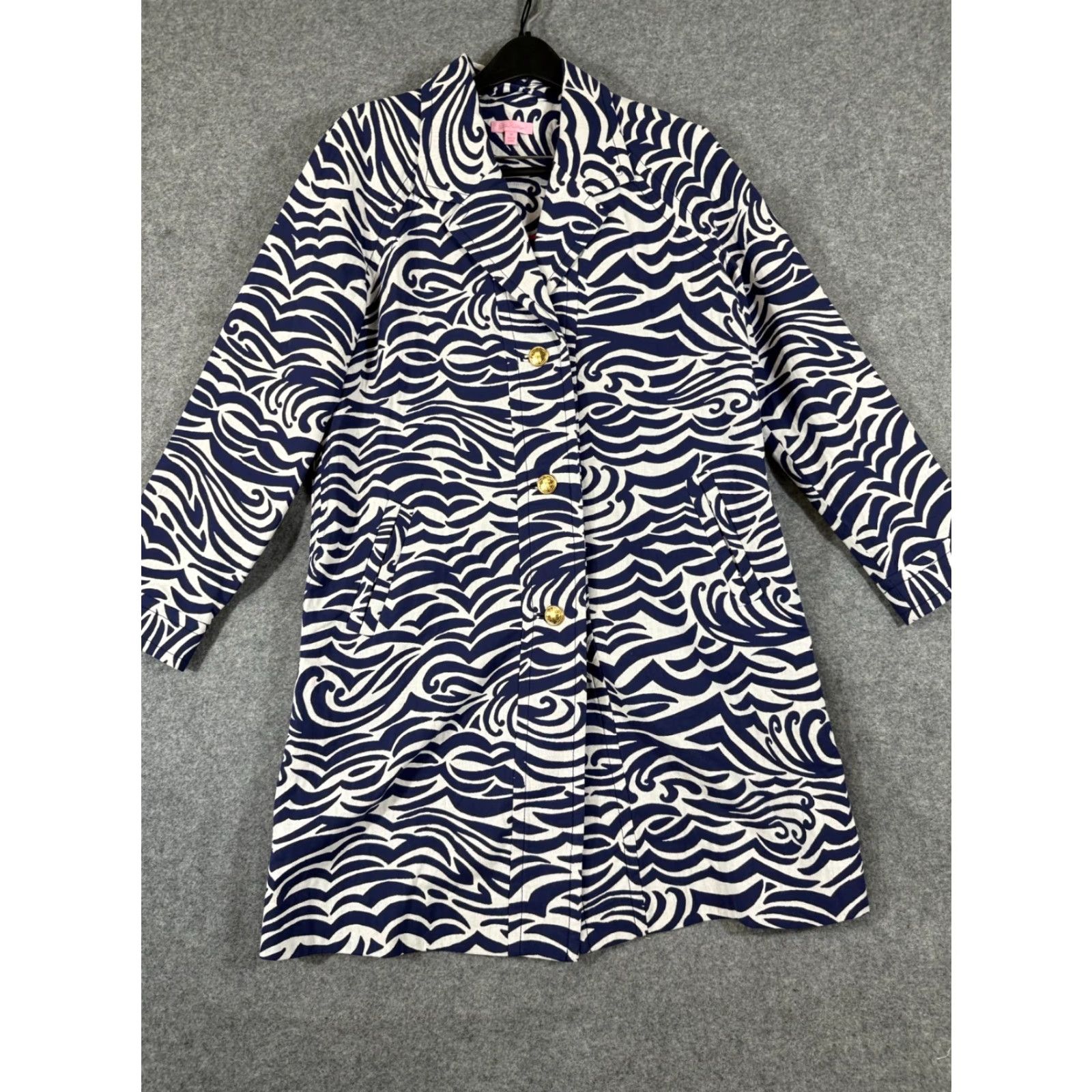 Lilly Pulitzer Lilly Pulitzer Jacket Womens M Blue White Abstract Swirl Print Pockets Overcoat Size M / US 6-8 / IT 42-44 - 3 Thumbnail