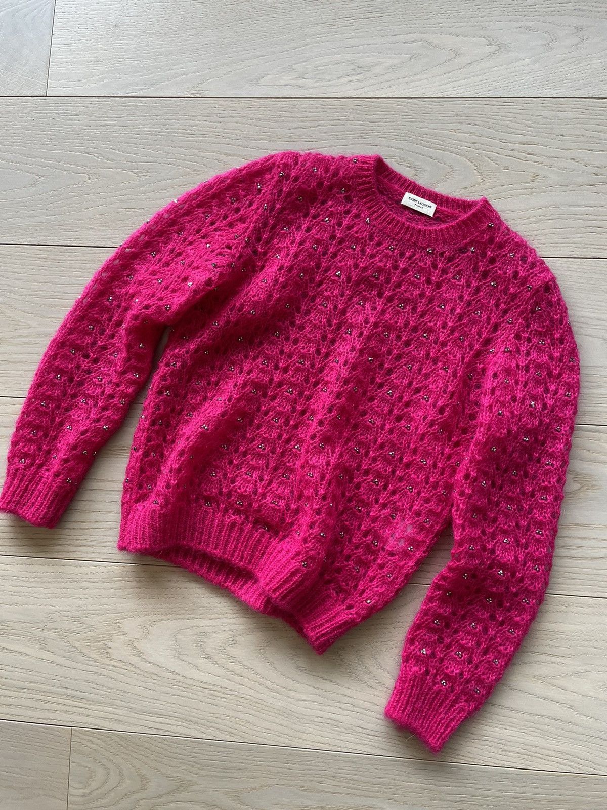 Image of Saint Laurent Paris Saint Laurent Sweater Pink Mohair in Rose, Women's (Size Small)