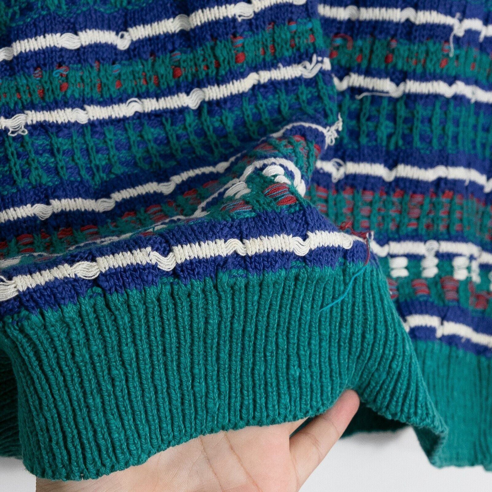 Vintage Vintage Striped Cotton Knit Sweater Mens Large - Textured Size US L / EU 52-54 / 3 - 3 Thumbnail