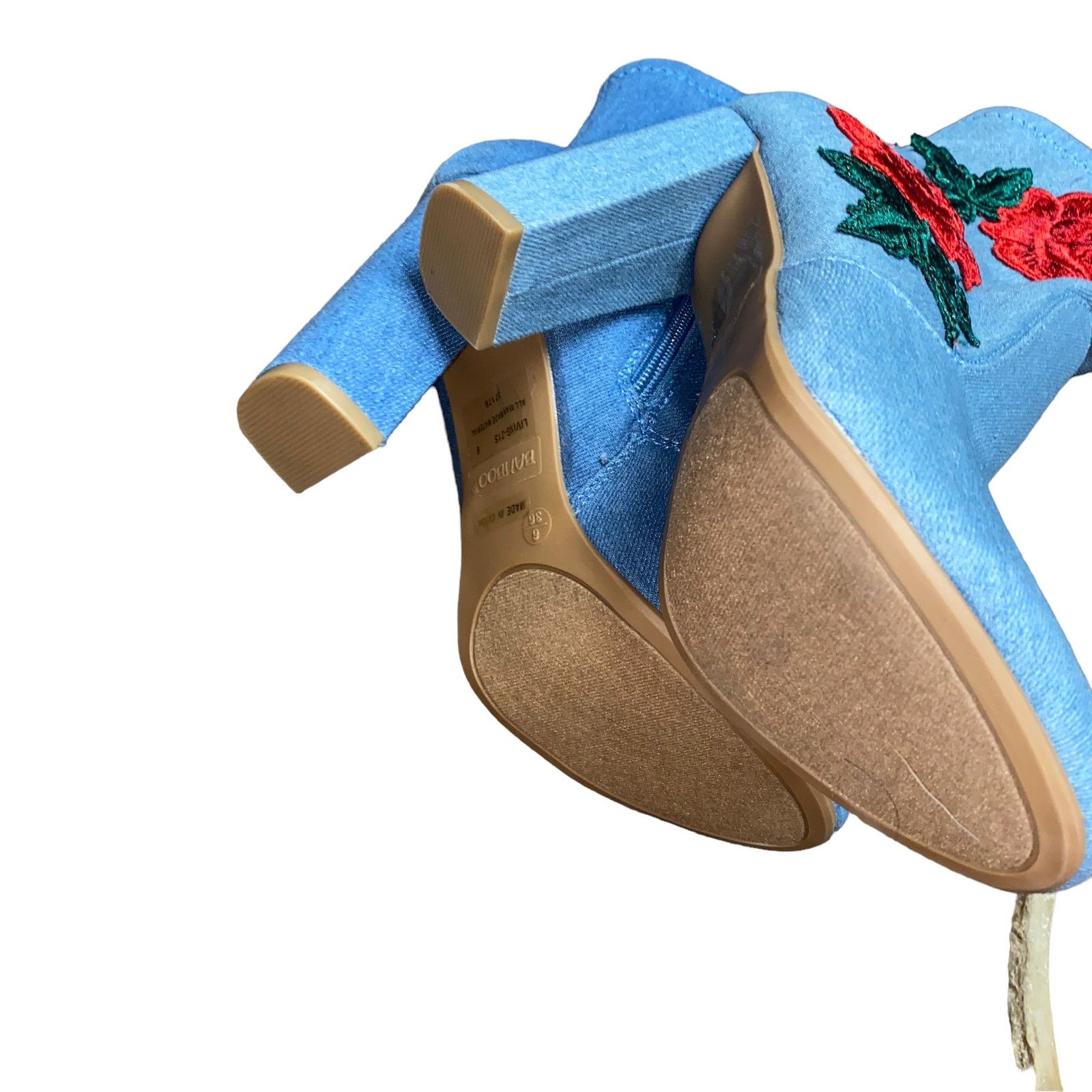 Other Bamboo Blue Denim Rose Flower Embroidered Ankle Booties 6 Size US 6 / IT 36 - 7 Thumbnail