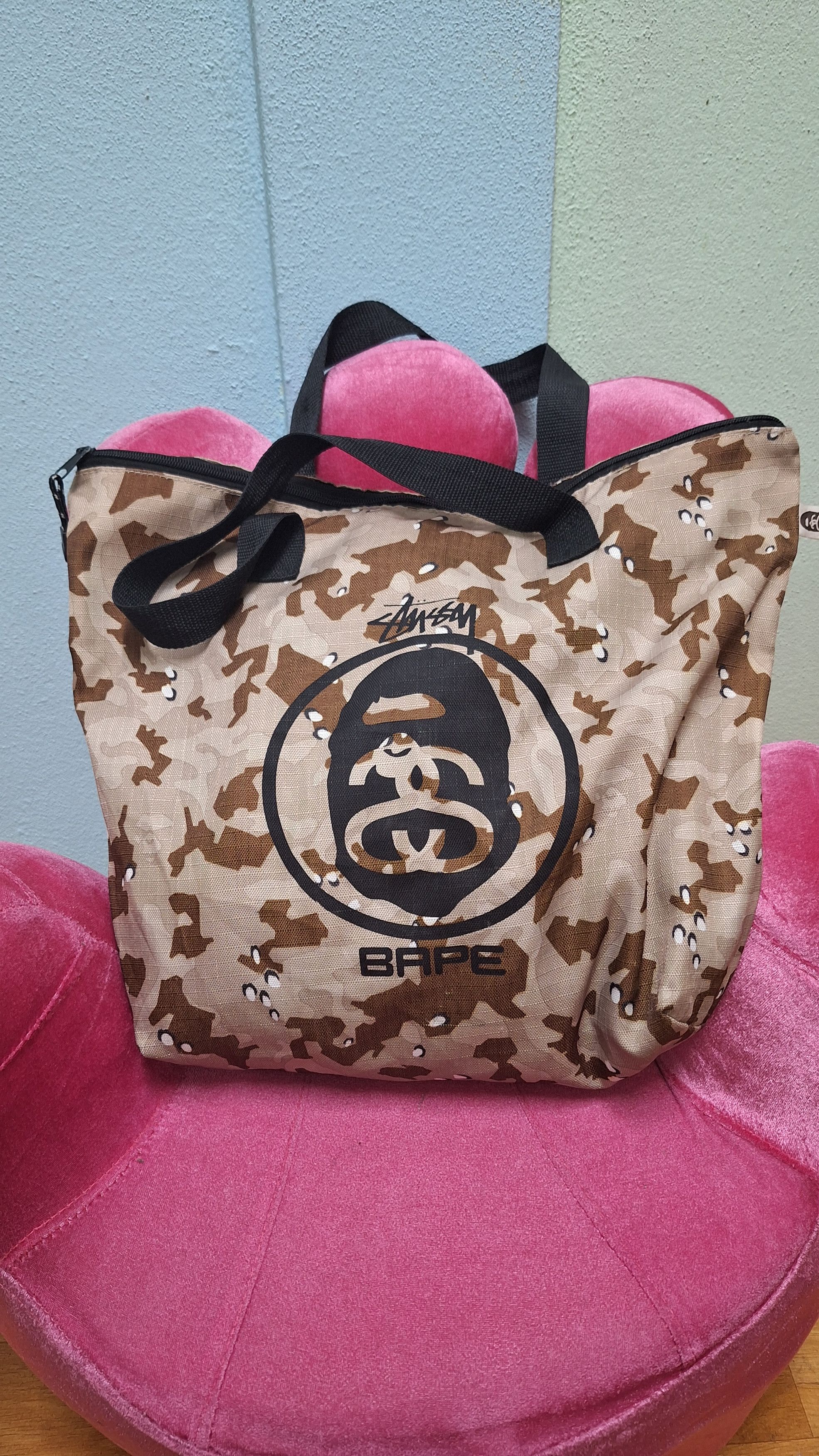 image of Bape x Stussy Camo Tote Bag, Men's