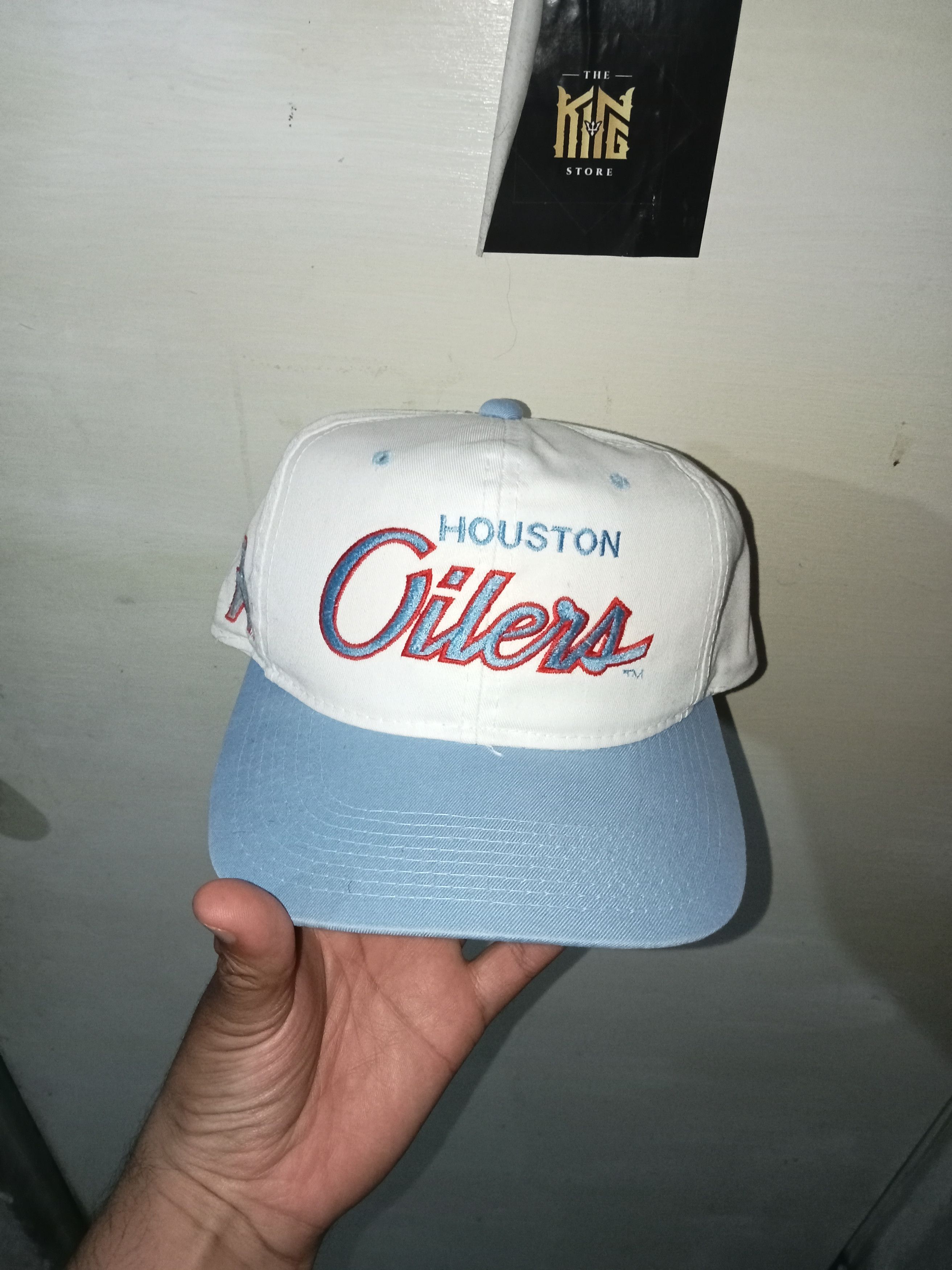 Vintage Houston Oilers 90s Sports Specialties Script Twill Snapback Cap Hat  Rare