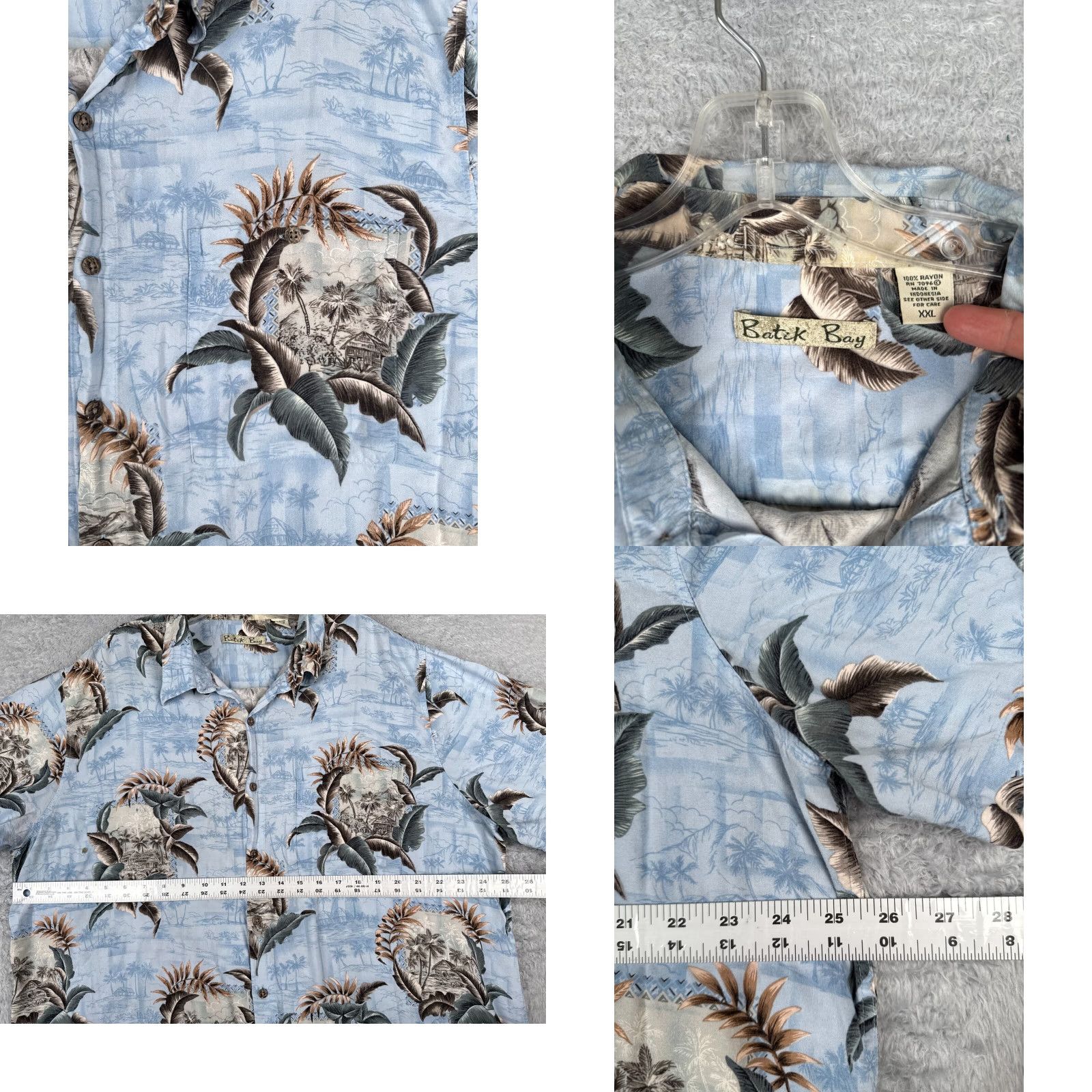 Vintage Batik Bay Shirt Adult 2XL XXL Blue Hut Palm Floral Leaf Hawaiian 100% Rayon Size US XXL / EU 58 / 5 - 8 Thumbnail