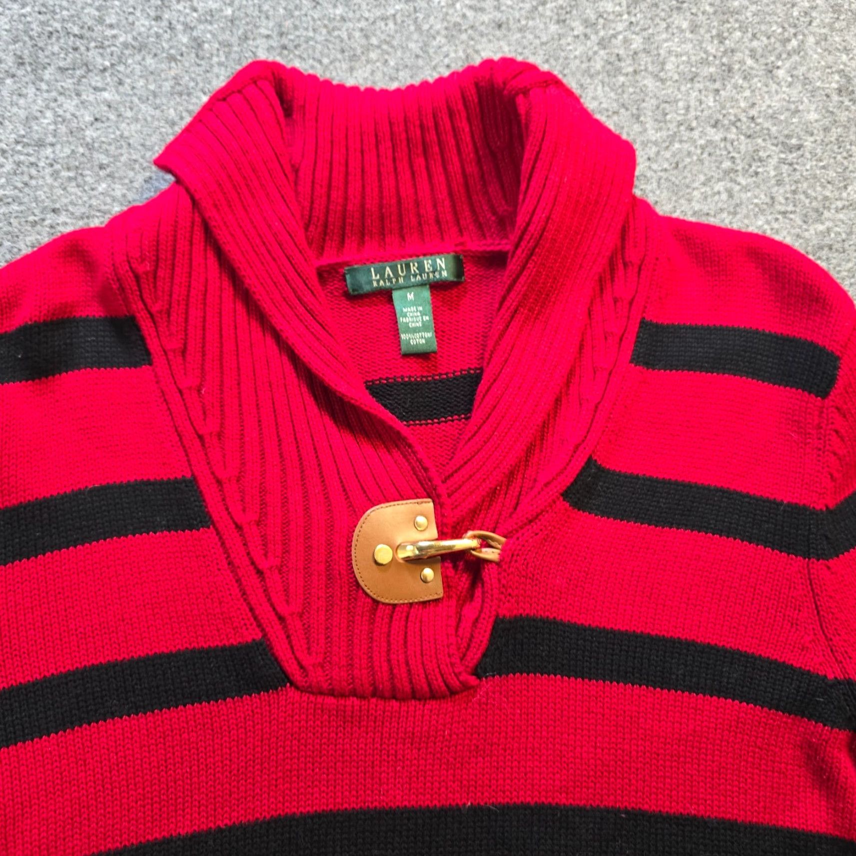 Ralph Lauren Lauren Ralph Lauren Sweater Womens Medium Red Striped High Neck Buckle Preppy Size M / US 6-8 / IT 42-44 - 2 Thumbnail