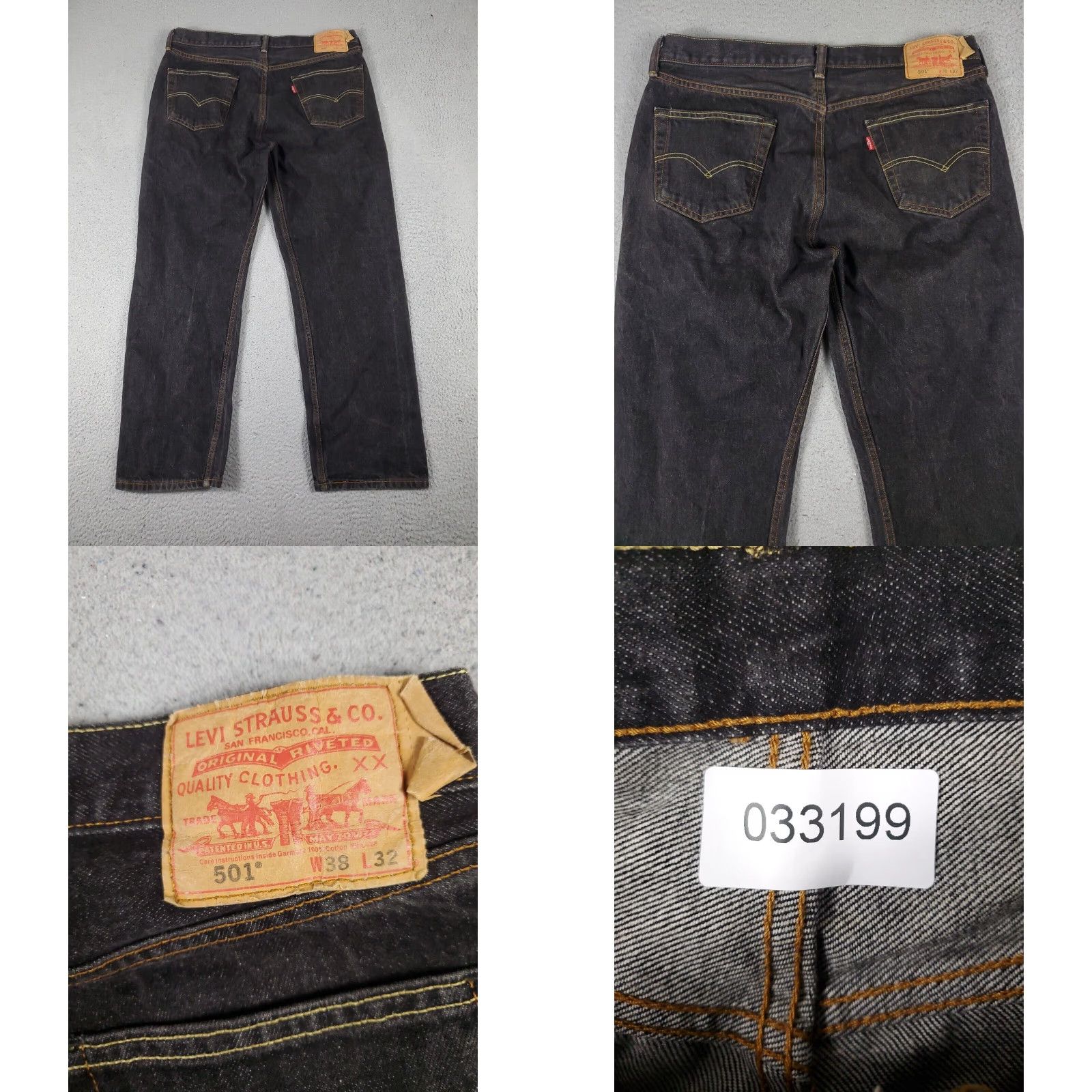 Levi's Levis 501 Jeans Mens 38x32 Gray Button Fly Straight Leg Big & Tall Cotton Size US 38 / EU 54 - 8 Thumbnail