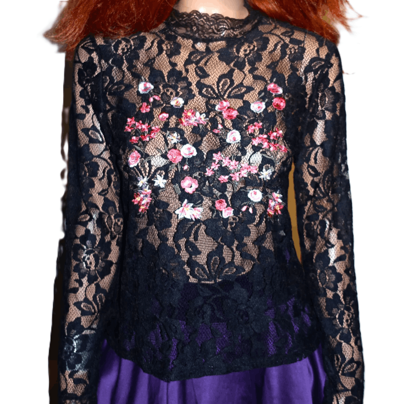 Other Miss Lili Black Lace Sheer Floral Blouse M Size M / US 6-8 / IT 42-44 - 2 Thumbnail