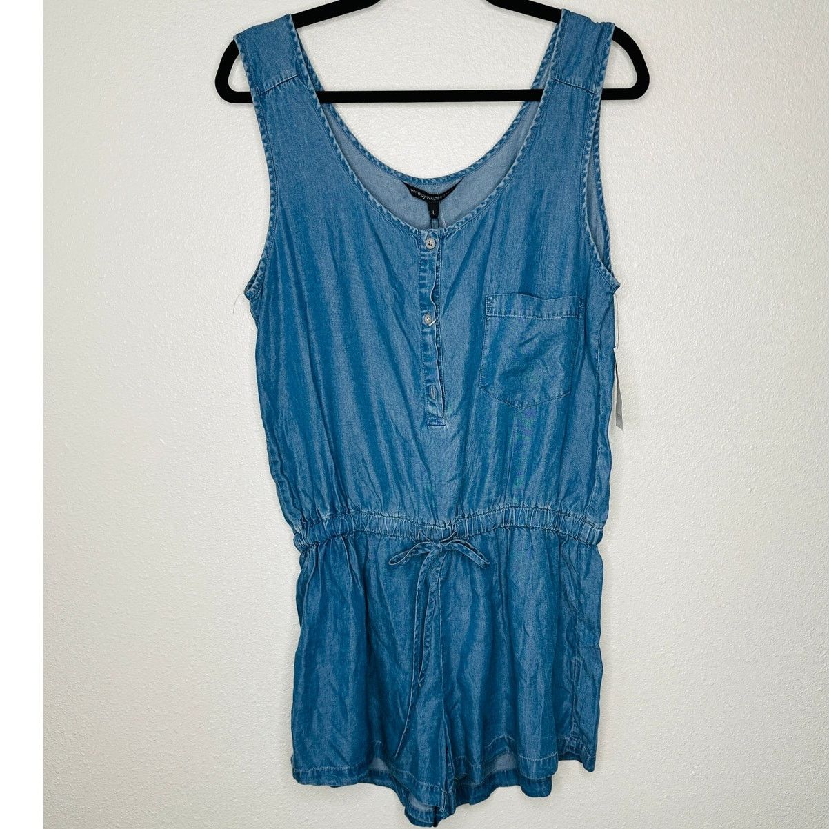 Other NWT W118 Vivian Sleeveless Half Button drawstring Romper L Size 36" / US 14 / IT 50 - 2 Thumbnail