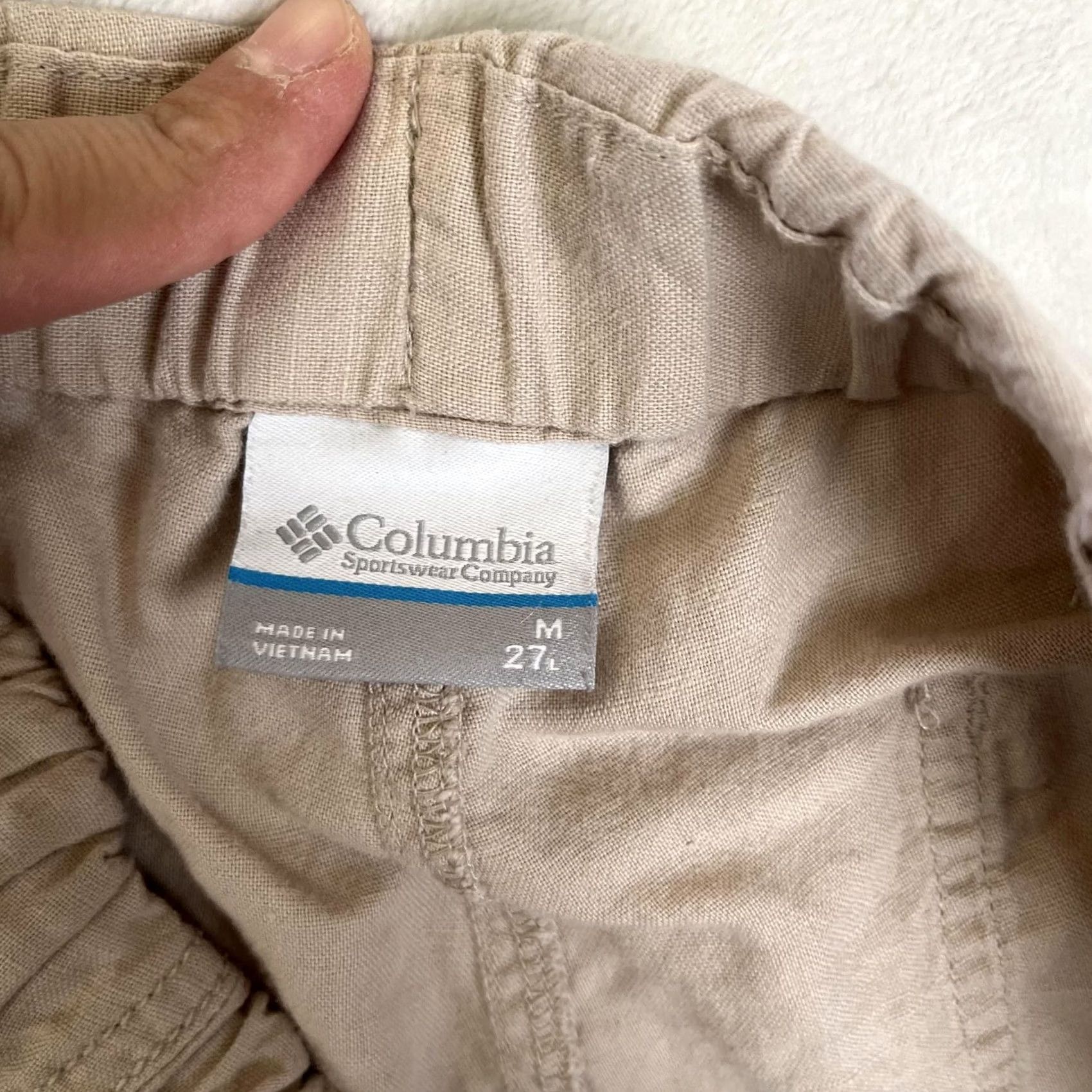Vintage Columbia Linen Cotton Pants Mens Medium 27 Beige Elastic Waist Travel Casual Khakis Relaxed Pockets Lightweight Breathable Size 32" / US 10 / IT 46 - 5 Thumbnail