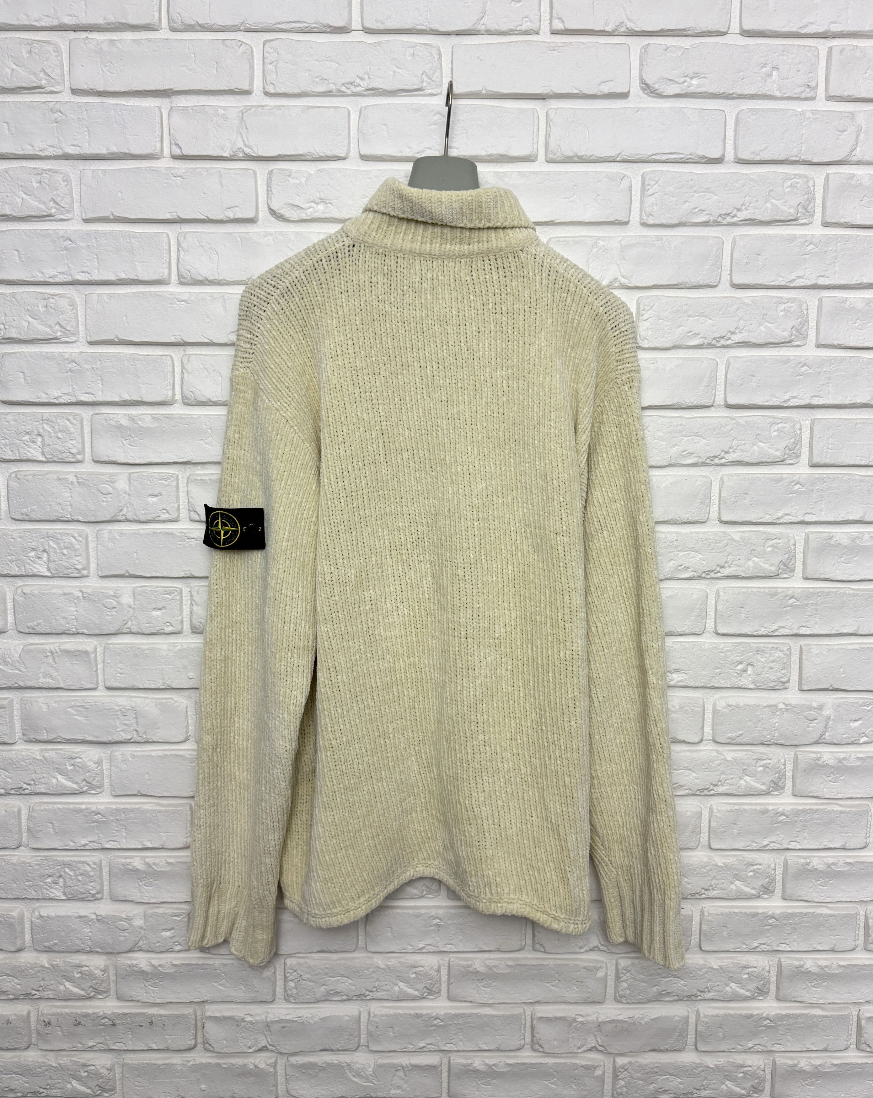Stone Island 90s Stone Island 1998 Chenille Knit Pullover Cream Sweater L Size US L / EU 52-54 / 3 - 13 Thumbnail